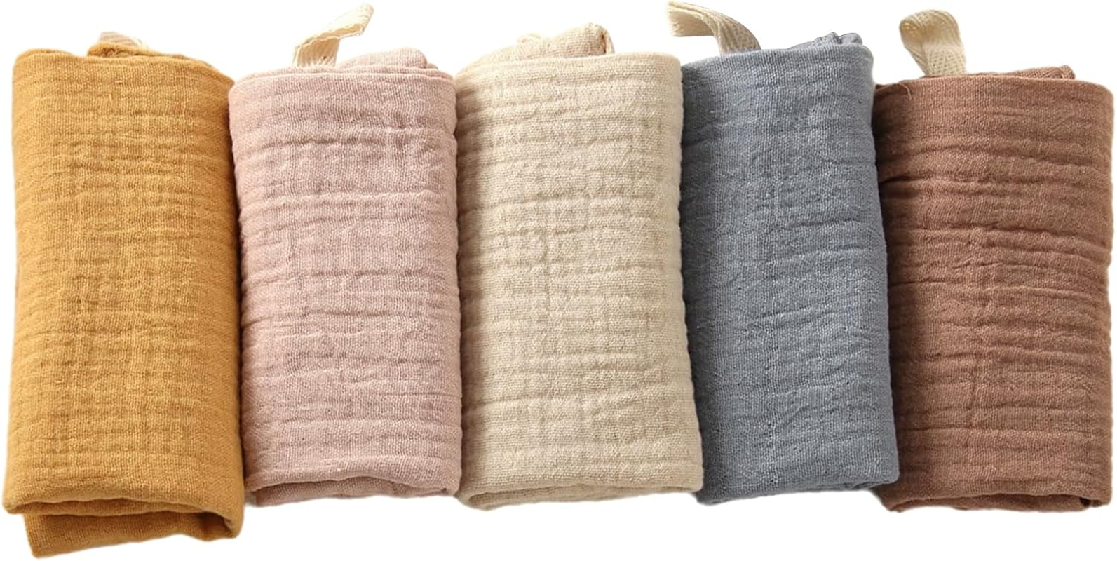 Toumett 5 Pcs Muslin Cloths for Baby,Wash Face Muslin Squares,Baby Essentials for Newborn,Burp Cloths,Natural Cotton,For Newborn Baby/Boy/Girl Wiping Bathing Feeding (23X22Cm) image number 1