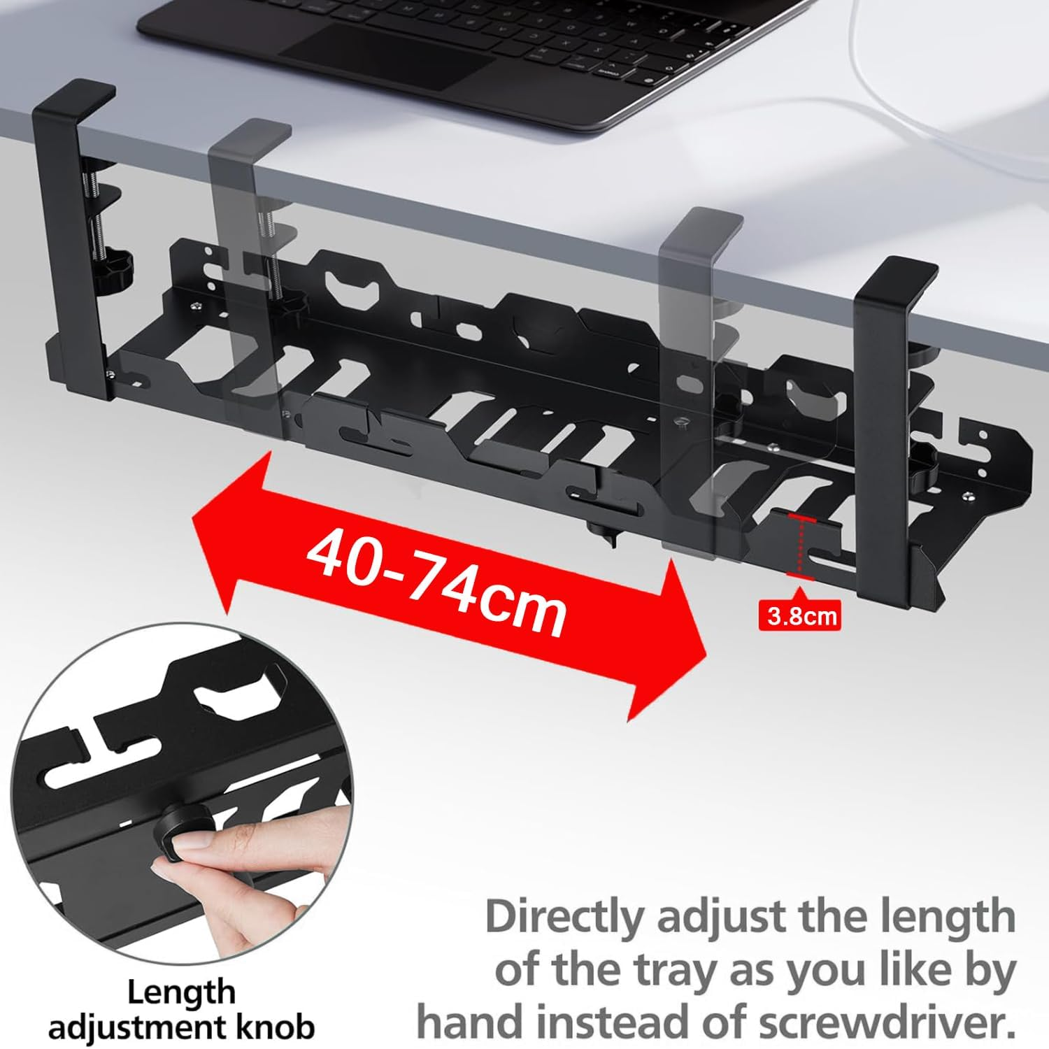 Under Desk Cable Management Tray, Retractable Adjustable 15.7" into 29" No Drill Wire Organizer, Desk Cable Cord Organizer for Desk,Sturdy Metal Cable Tray Basket for Home Office Computer,Black image number 5