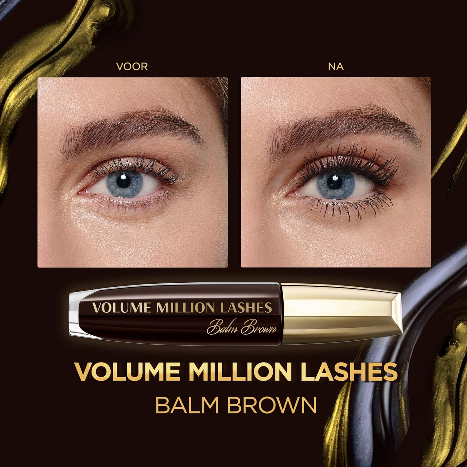 L'Or&eacute;al Paris Mascara, Brown Mascara for Extra Definition, Extra Volume and Extra Care, Volume Million Lashes Balm Brown, No. 01 Brown, 1 X 8.6 Ml image number 5