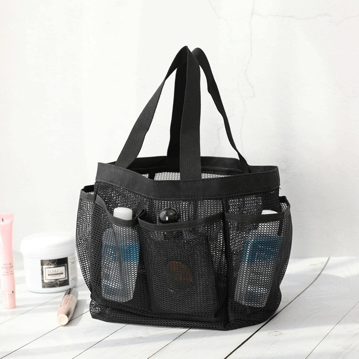 Shower Caddy Tote Bag - Mesh Shower Caddy Tote for College Dorm Room,Toiletry Organizer Bag, Breathable and Firm, Gifts for Family - Light Gray image number 5