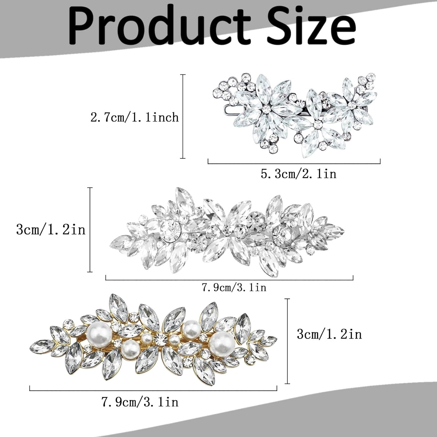 YUBBYSTU 3 Pcs Rhinestone Hair Clips, Pearl Hair Clip Flower Hair Barrettes Leaf Bridal Pins Crystal Decorative Headwear Accessories with Spring Clips for Women Girls Bridesmaid image number 4