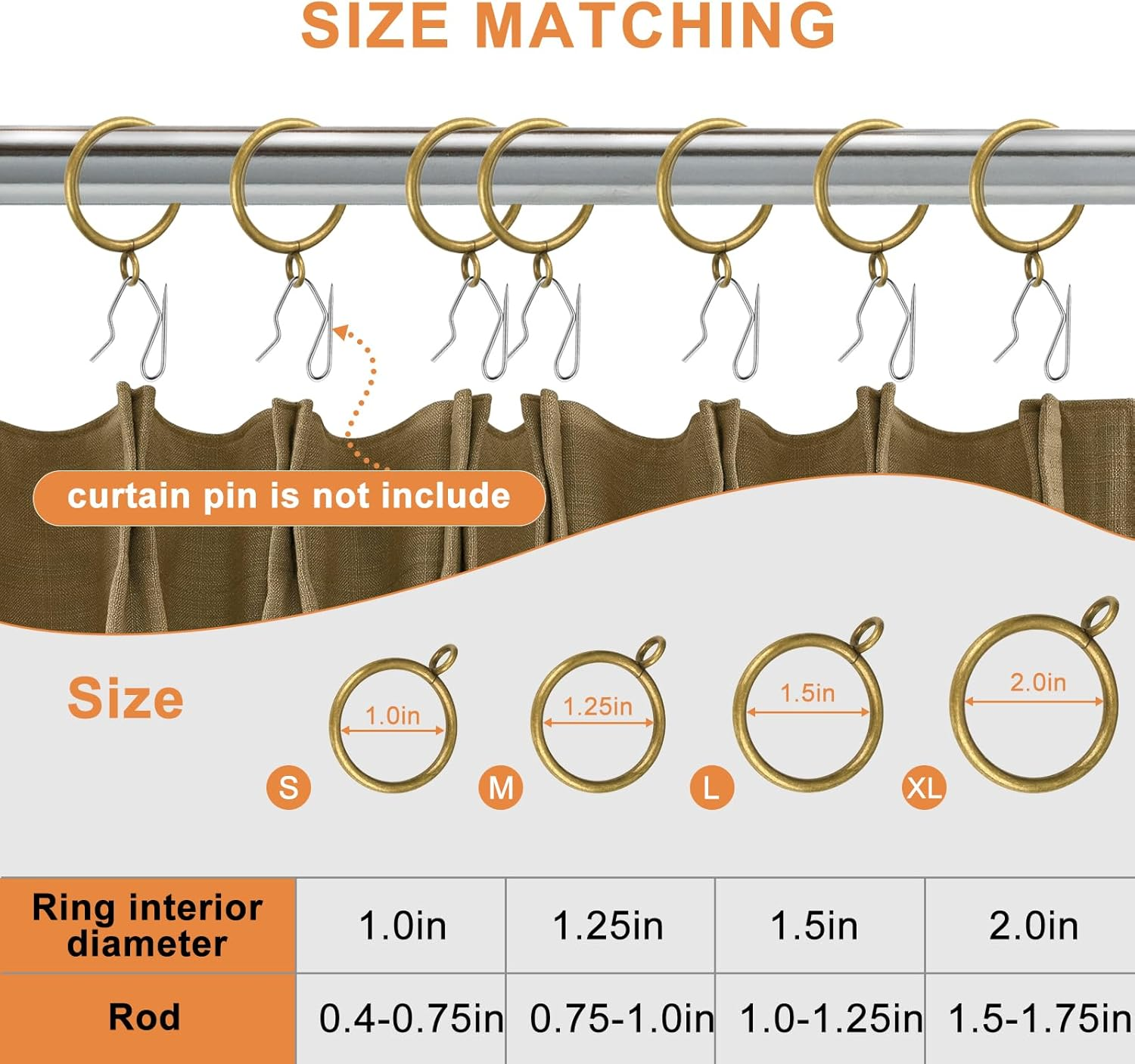 1 1/2-Inch Antique Brass Curtain Rings with Eyelets for Curtain Rods (Set of 30 PCS Curtain Rings) image number 3