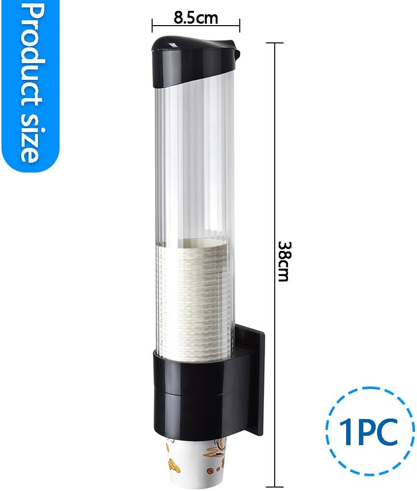 Wall-Mounted Cup Dispenser &ndash; Pull Type, Fits 7Oz-12Oz Disposable Cups, Automatic Cup Holder with Dust Cover, No Drilling Required, for Home, Office & Bathroom, Black image number 4