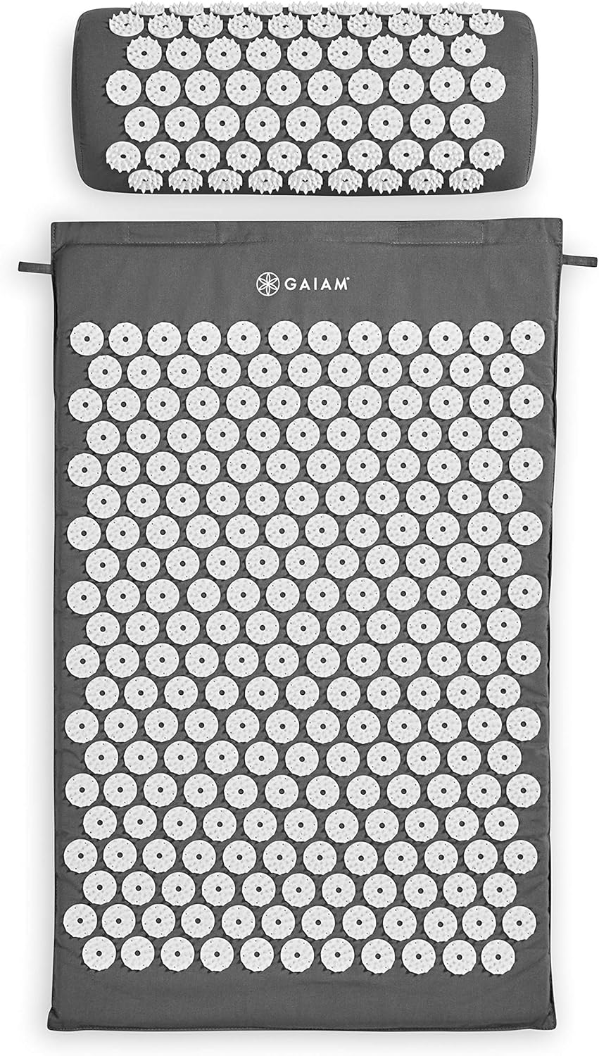 Gaiam Acupressure Mat and Pillow Set, Acupuncture Style Massage Mat & Pillow, Relief for Sciatic Nerve, Muscle Tension, Fibromyalgia, Neck, Shoulder & Back Pain, Migraine & Headaches and Insomnia Grey image number 4
