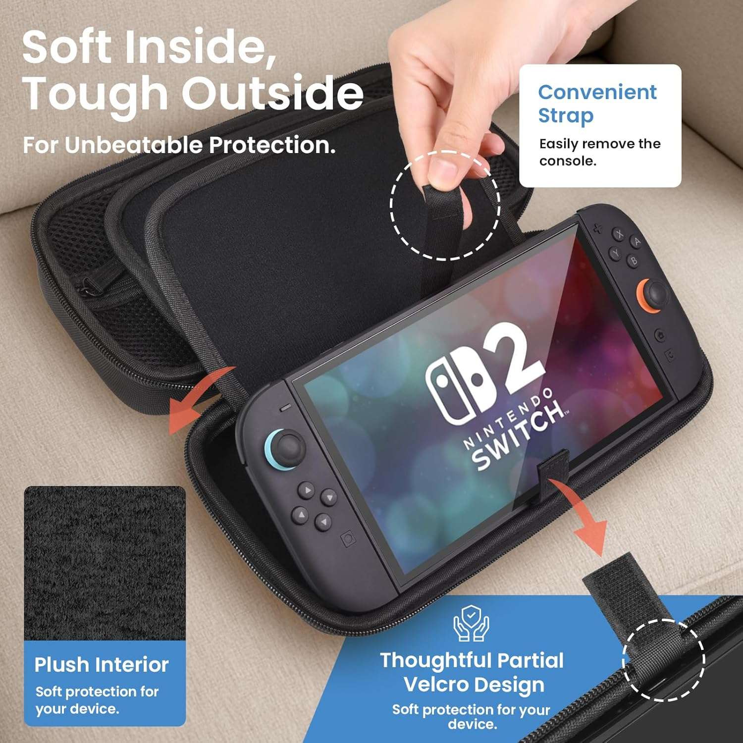 THRAU Nintendo Switch 2 Carrying Case Larger Capacity Hard Shell Travel Pouch with 2 Screen Protectors, Thumb Grips, 24 Game Card Slots for Switch 2 Console & Accessories (Larger Version) image number 3