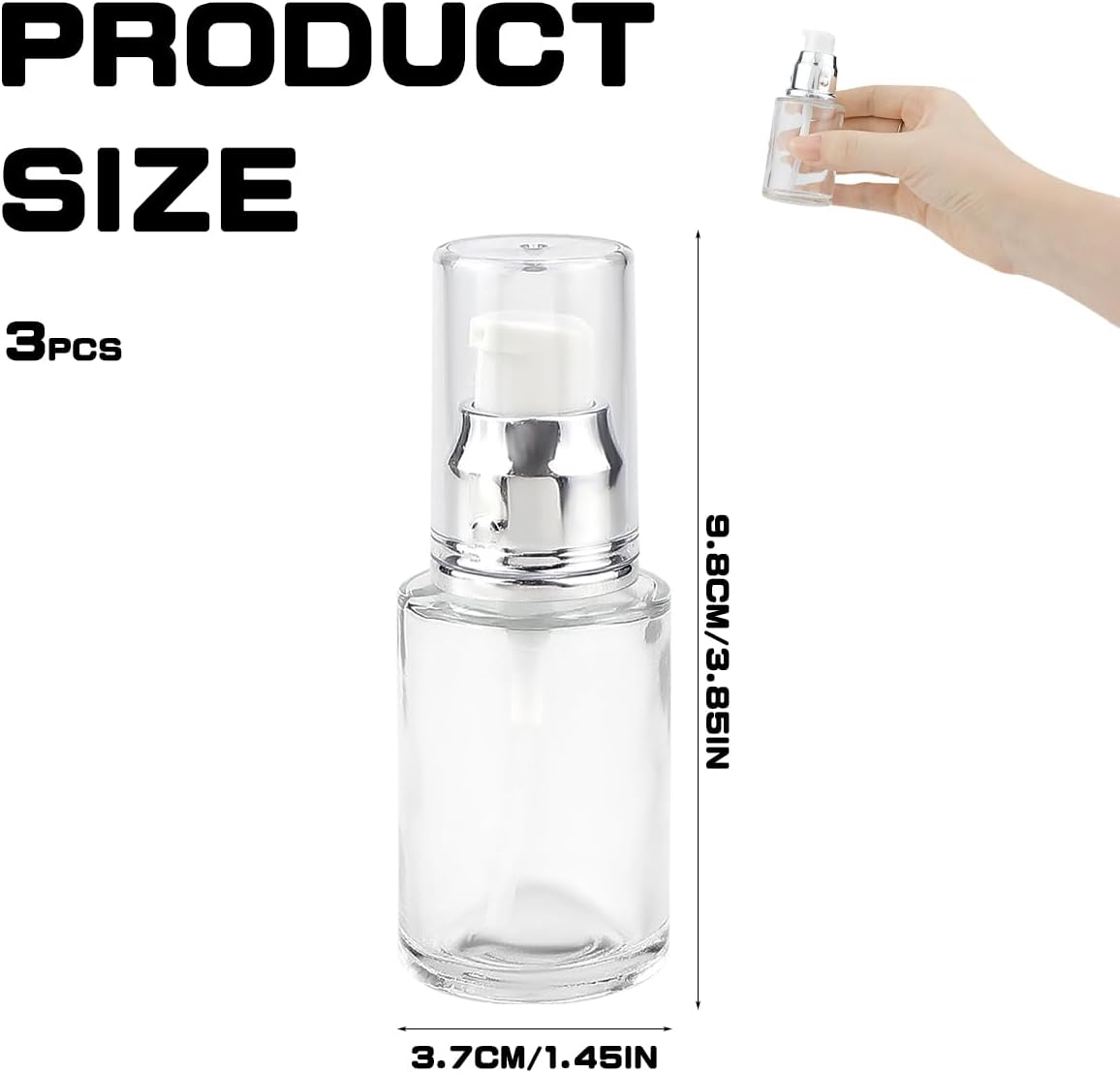 LNQ LUNIQI Pack of 3 Empty Pump Bottles Glass, 30 Ml Small Pump Dispenser Travel, Refillable Lotion Bottle, Transparent Travel Bottles for Cosmetics Lotion image number 5