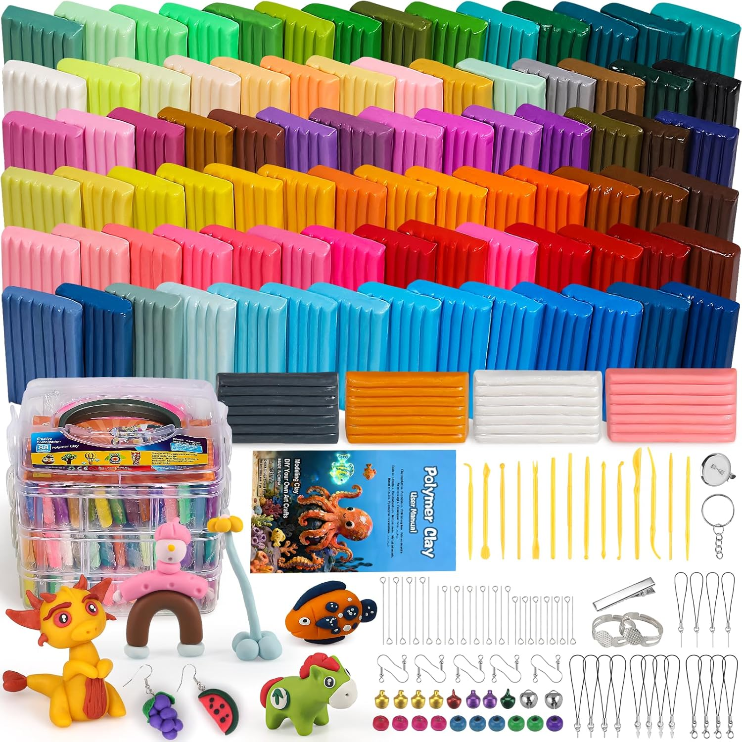 Polymer Clay， Oven Bake Modeling Clay for Kids, DIY Starter Kits Model Clay, Non-Toxic, Non-Sticky,With Sculpting Tools, Ideal for Children and Artists