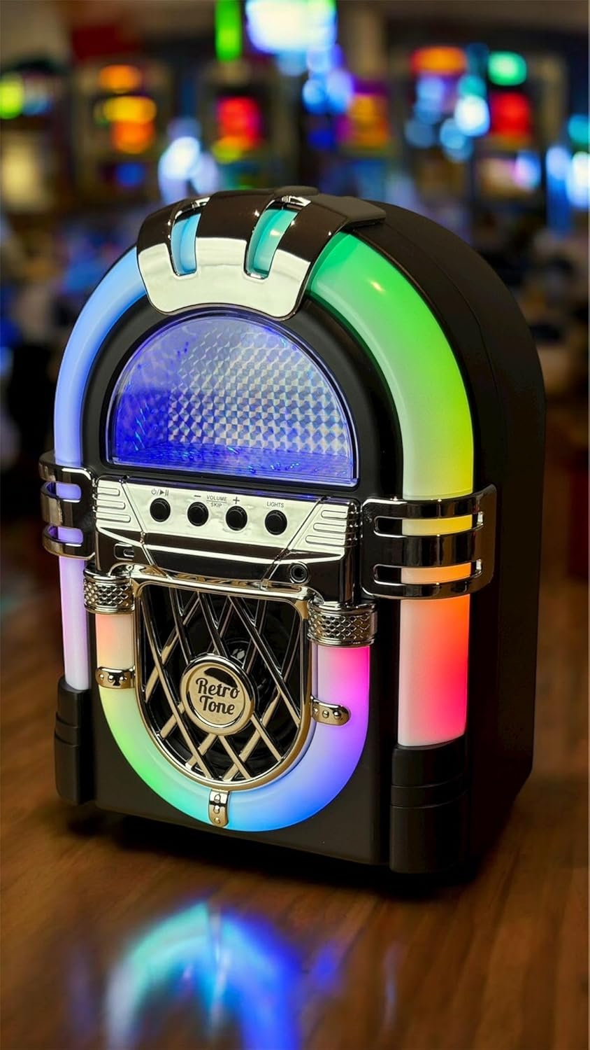 Retrotone Classic Mini Jukebox, Bluetooth V5.4 Speaker, Aesthetic Multicolor LED Lighting, Rechargeable Battery, Classic Music Tuned, 3.5Mm Aux Input for Wireless and Wired Playback, Nostalgia. image number 1