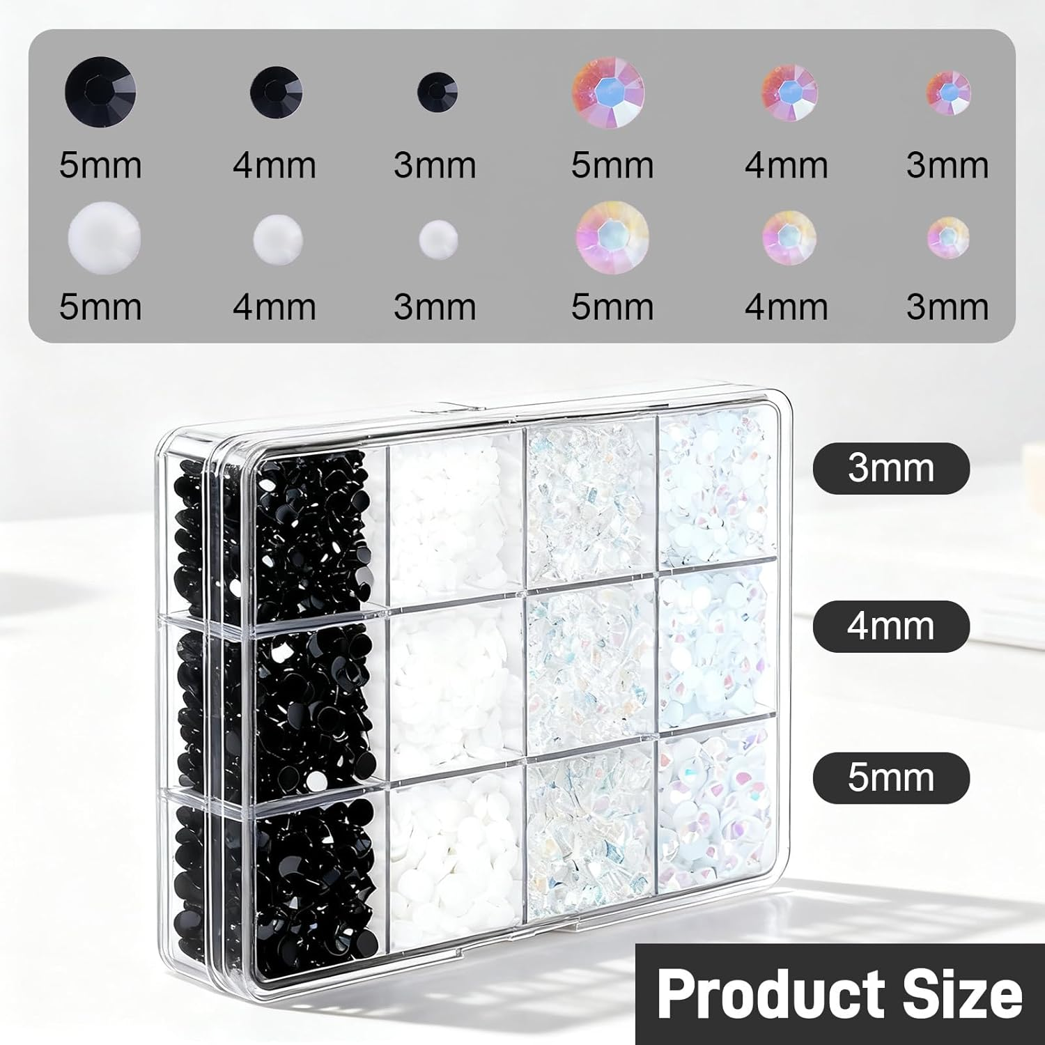 Jeyzuroa Black Rhinestones, Bedazzler Kit, 12 Pack (3 - 5Mm) round Plastic Craft Beads for Nail Rhinestones, DIY Jewelry, Party Favors (Black) image number 4