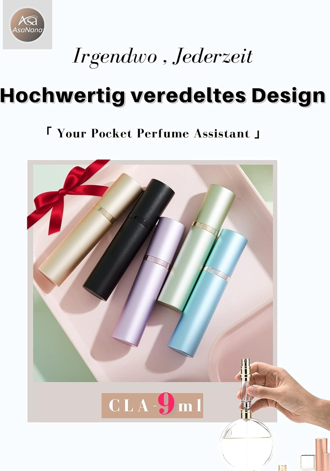 Asanana 9 Ml Perfume Atomiser, Refillable, Filling Technology without Funnel, Empty Perfume Atomiser, Spray Bottle for Travel, Handbag on the Go (Silver) image number 5