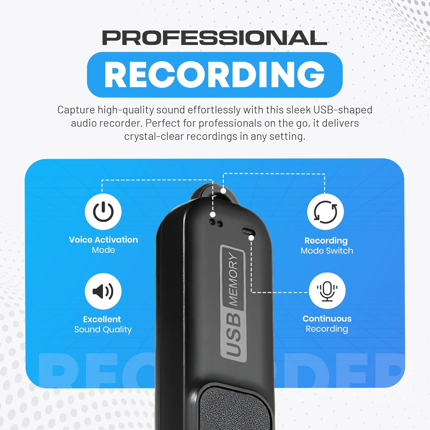 Voice Activated Audio Recorder with 20-Day Standby, 288-Hour Storage, 26-Hour Continuous Recording, USB-C Compatible, Date & Time Stamp, Easy-To-Use Design image number 6