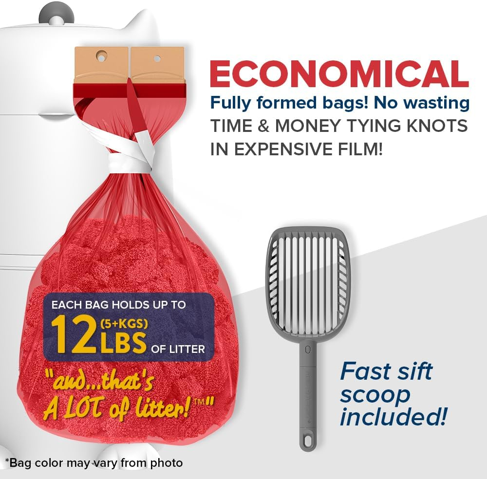 Red Rocket Cat Litter Bin Kitty Twist'R Plus, Odour Free Cat Waste Receptacle with Fast Sift Scoop, Turn Handle Mode Patented Twist Technology, Including 2X Refill Bag 2X Charcoal Sachet image number 5