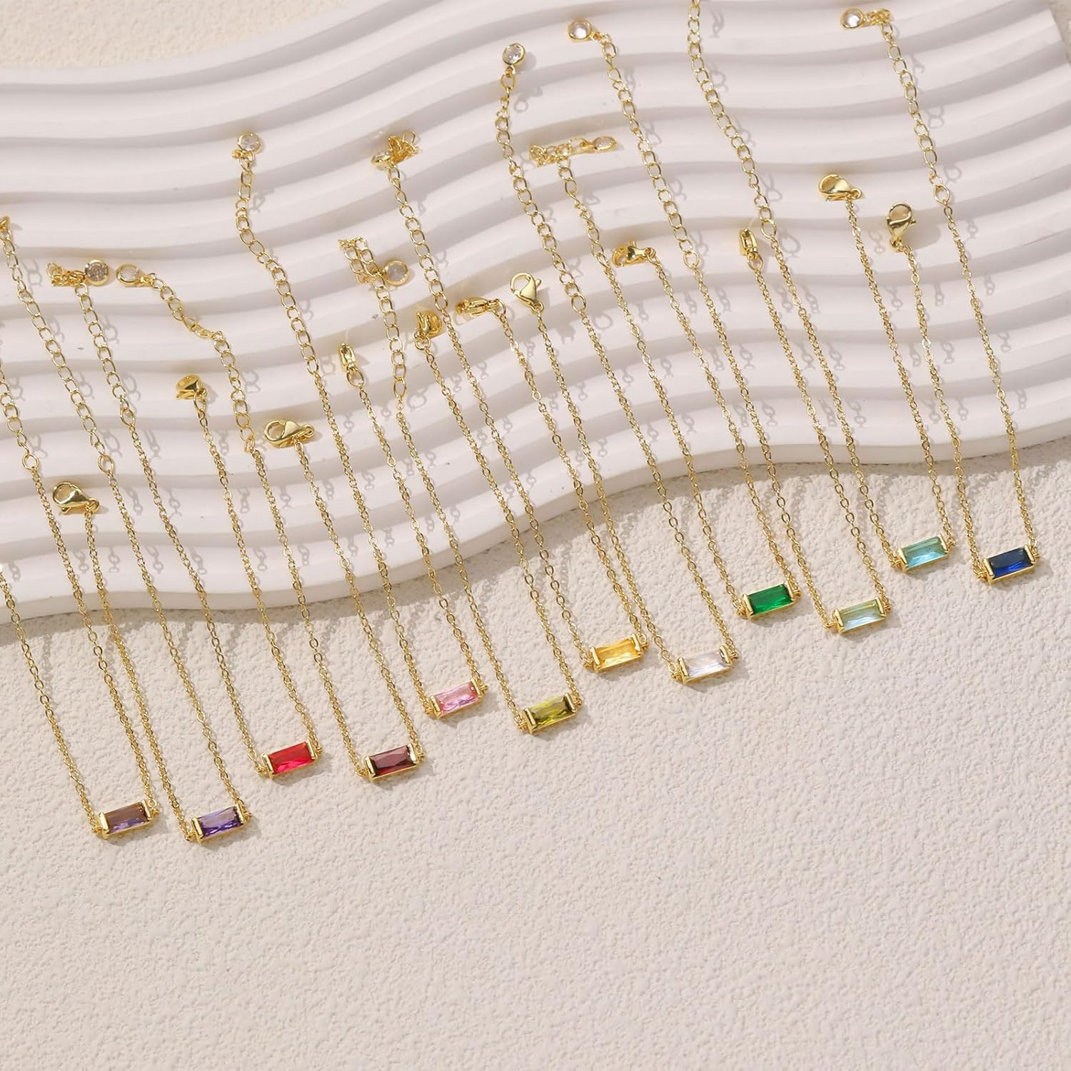 FUNEIA Birthstone Gold Bracelets for Women Teen Girls Non Tarnish Trendy Dainty 14K Gold Plated Bracelet Stack Stackable Blue Green May Emerald Friendship Bracelets Jewelry Gifts for Mom Best Friend - 01. January(Garnet) image number 3