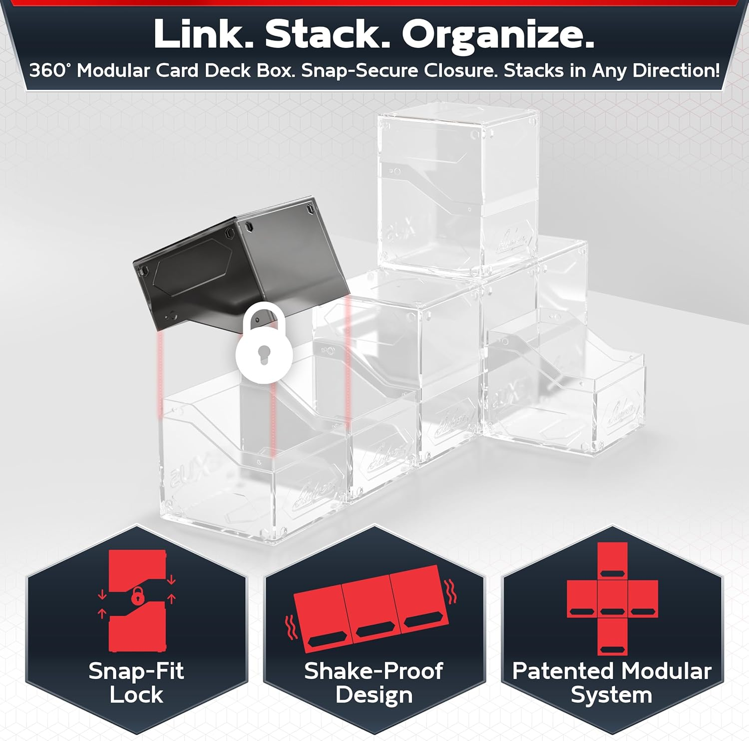 Quiver Time 360&deg; Modular Nexus Deckblock - Durable Stackable MTG Deck Box for Commander Fits 100+ Cards | Stylish 100 Card Deck Box MTG | Interchangeable TCG Decks Boxes (1 Pcs, Clear) image number 2