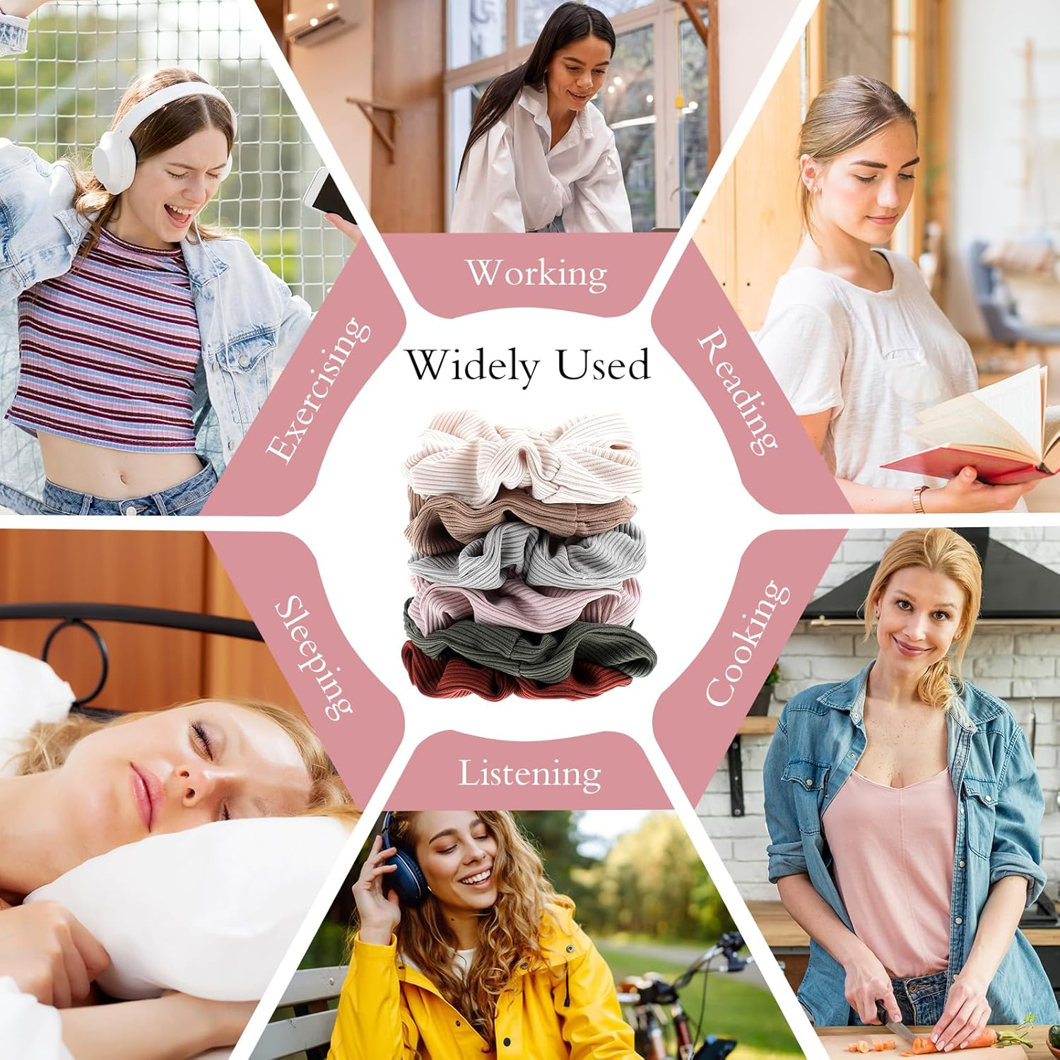 Gjinxi Pack of 6 Hair Bobbles Silk Scrunchies Satin for Women, Soft Hair Scrunchies Elastic Silk Skrunschis Large Hair Bands Ponytail Holder for Women & Girls All Hair Types (6 Colours) image number 3