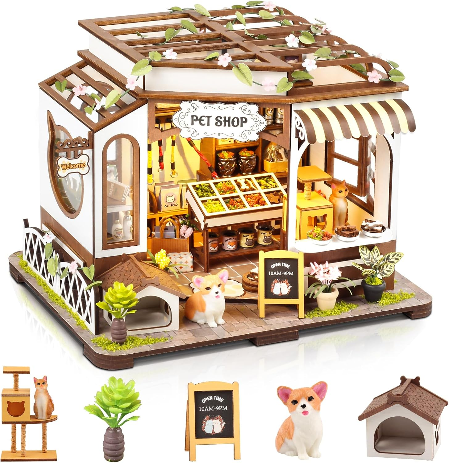 DIY Miniature House Kit Pet Shop, Tiny House Kit for Adults to Build