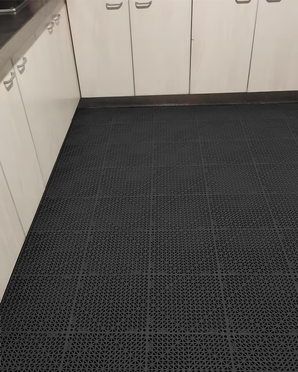 Modular Interlocking Cushion 30 X 30CM 12PCS Interlocking Rubber Floor Drain Holes Non-Slip Splicing Drainage Mats for Deck, Shower, Kitchen, Drain Pool, Sauna Bath, Indoor Outdoor,Black. - Black image number 4