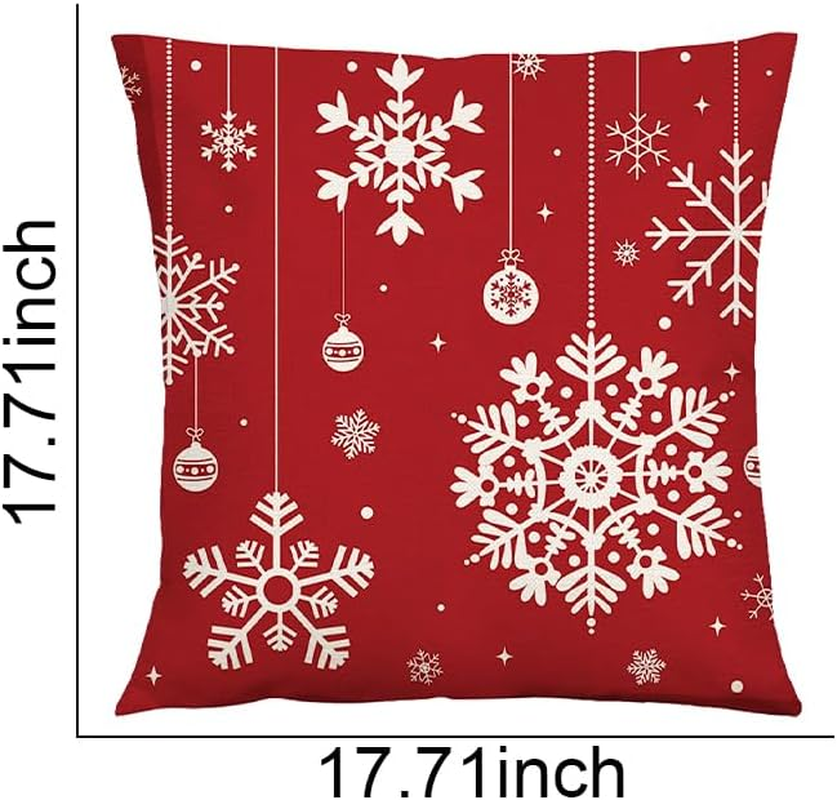 Christmas Pillow Cases Standard Size Christmas Pillow Covers 18X18 Snowflake Christmas Pillowcases for Bed Sofa Couch Xmas Cushion Covers for Pillows Festival Christmas Pillow Slipcover Home Decor - Christmas Pillow Cover image number 6
