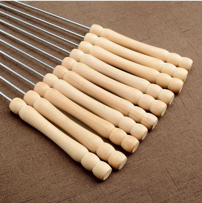 IMEEA 15Inch/38Cm Kebab Skewers 10 Pcs Kebab Sticks Stainless Steel Barbecue Skewers BBQ Sticks with Wooden Handle for Grilling Vegetables Marshmallows image number 1