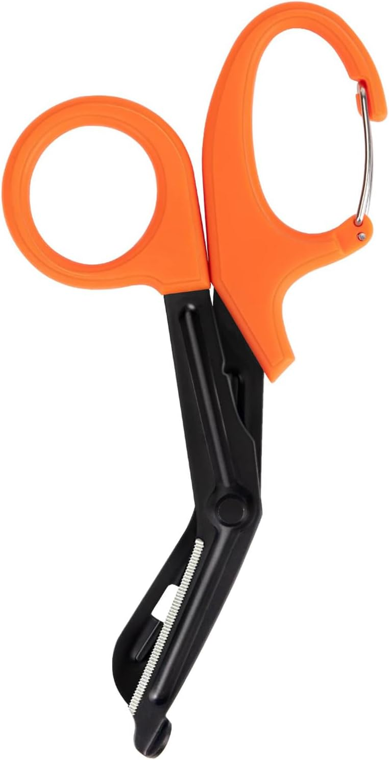 Medical Scissors with Carabiner, 7" Bandage Scissors Trauma Shears, Fluoride Coated Non-Stick Blades Stainless Steel Shears for Doctor, Nurses, Nursing Students (Orange)
