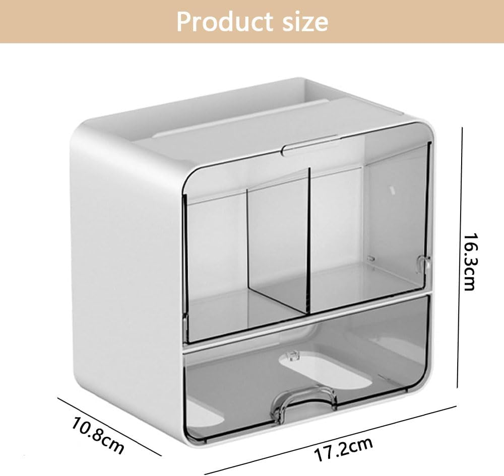 RUTREZOGO Transparent Bathroom Wall Mounted Organizer, Multi-Compartment Plastic Drawer Organizer, Cotton Swab Dispenser, Makeup Organizer for Bathroom, Kitchen, Living Room and Dormitory image number 5