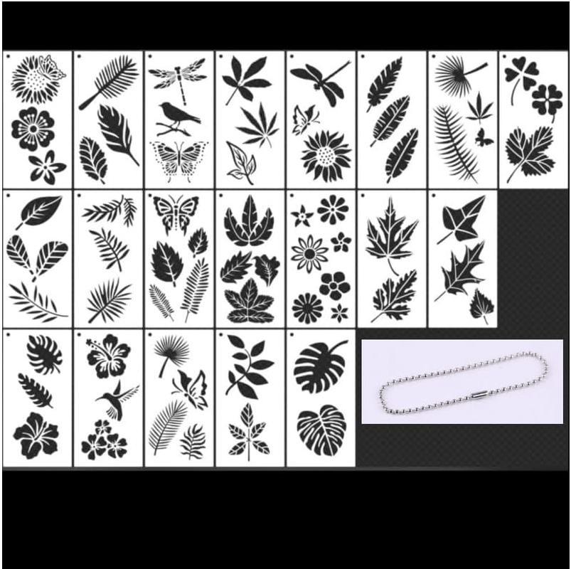 RJDJDLXM 20 Pieces Stencils for Painting,Reusable Drawing Stencils, Craft Stencils for Painting on Wood Scrapbook Wall Art，Tropical Leaves Templates Hollow Design(White) image number 6