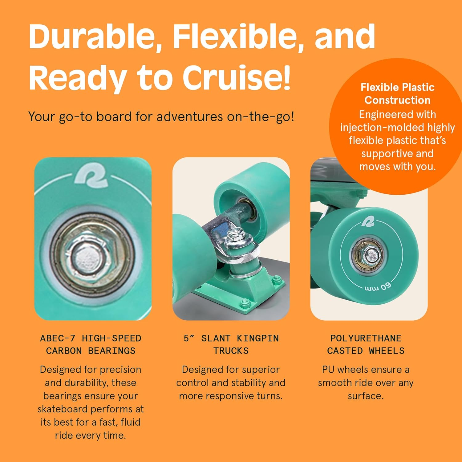 Retrospec Quip Skateboard Classic Retro Plastic Cruiser Complete Skateboard image number 5