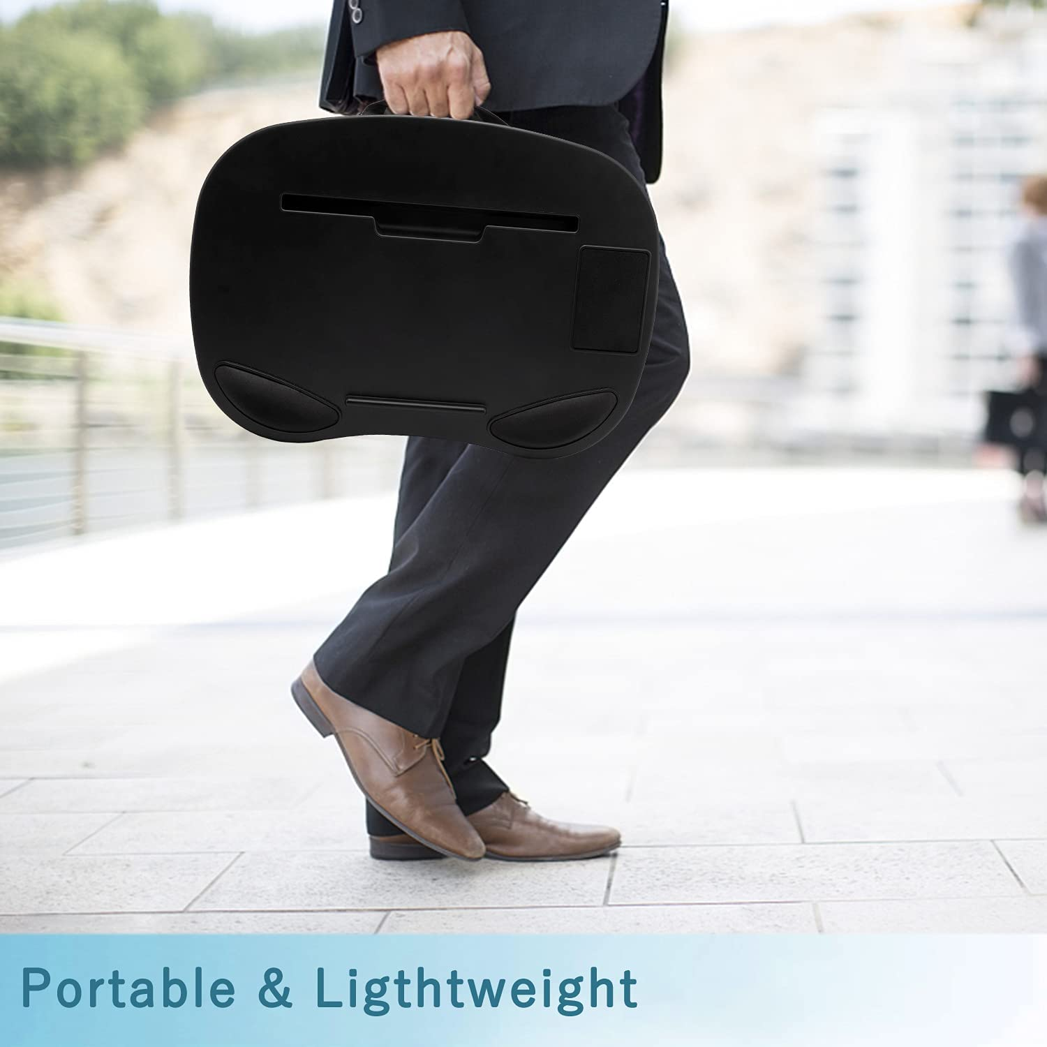 Boperzi Lap Desk with Cushion - Home Office Lap Stand for Bed, Portable Laptop Desk with Anti-Slip Strip, Bed Table Tray for Notebook, Fits up to 14 Inch Tablet - Black image number 2