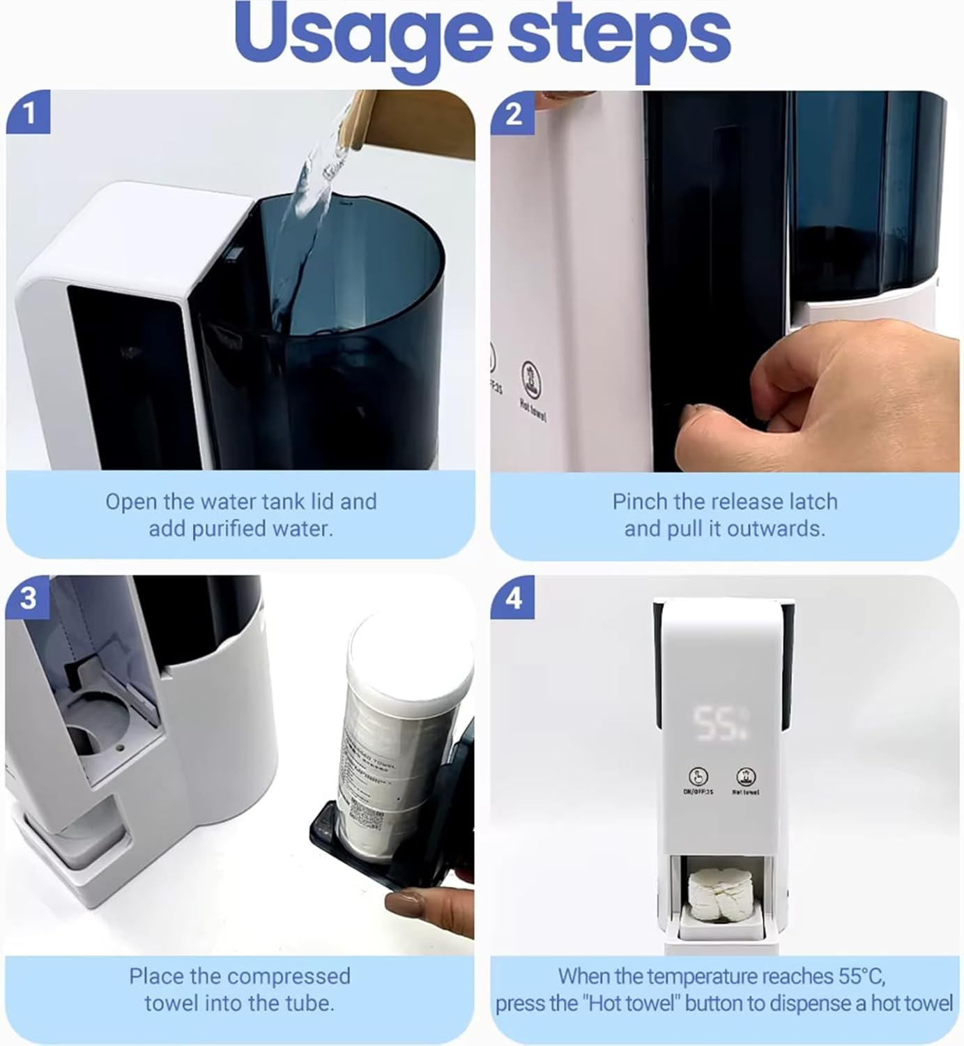 Hot Face Towel Heater Machine, Auto Dispensing Compressed Towels Wamer, Steam-Softened for Better Skin, 55&deg;C Constant Temperature, 5-Second Warmth, Voice Alerts, for Facials, Spa & Daily (White) image number 5