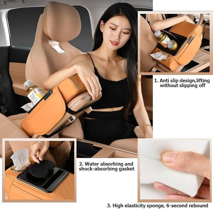 Upgrade Your Car Interior with Car Armrest Cushion - 5-In-1 Center Console Cover with Storage Bags, Cup Holder, Tissue Box Slot, Phone Slot - Premium Car Accessories for Sedans (Black) image number 2