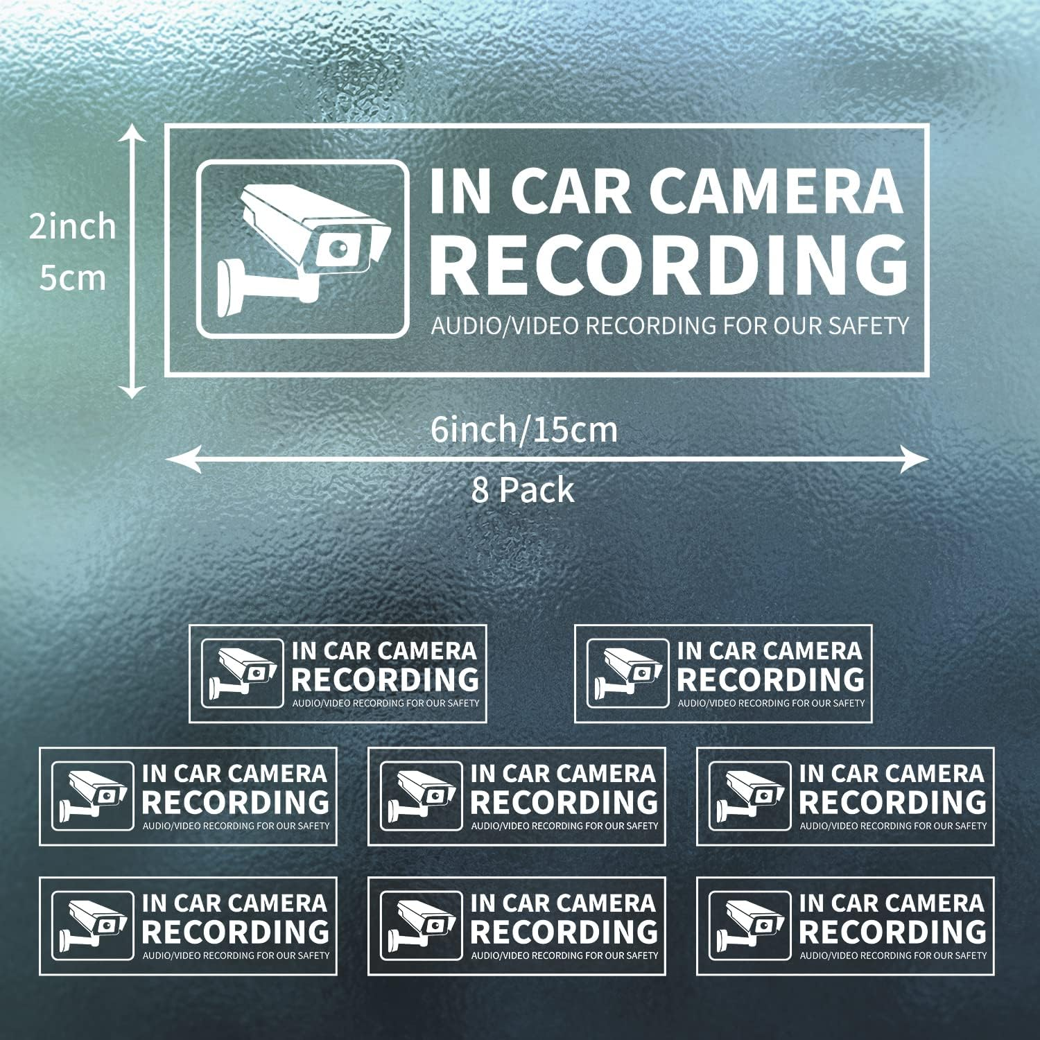 EVQ in Car Camera Audio Video Recording Window Vinyl Stickers 2&times;6 Inch Back Self-Adhesive Security Warning Sign Removable for Vehicle 8 Pack - Back Adhesive image number 6