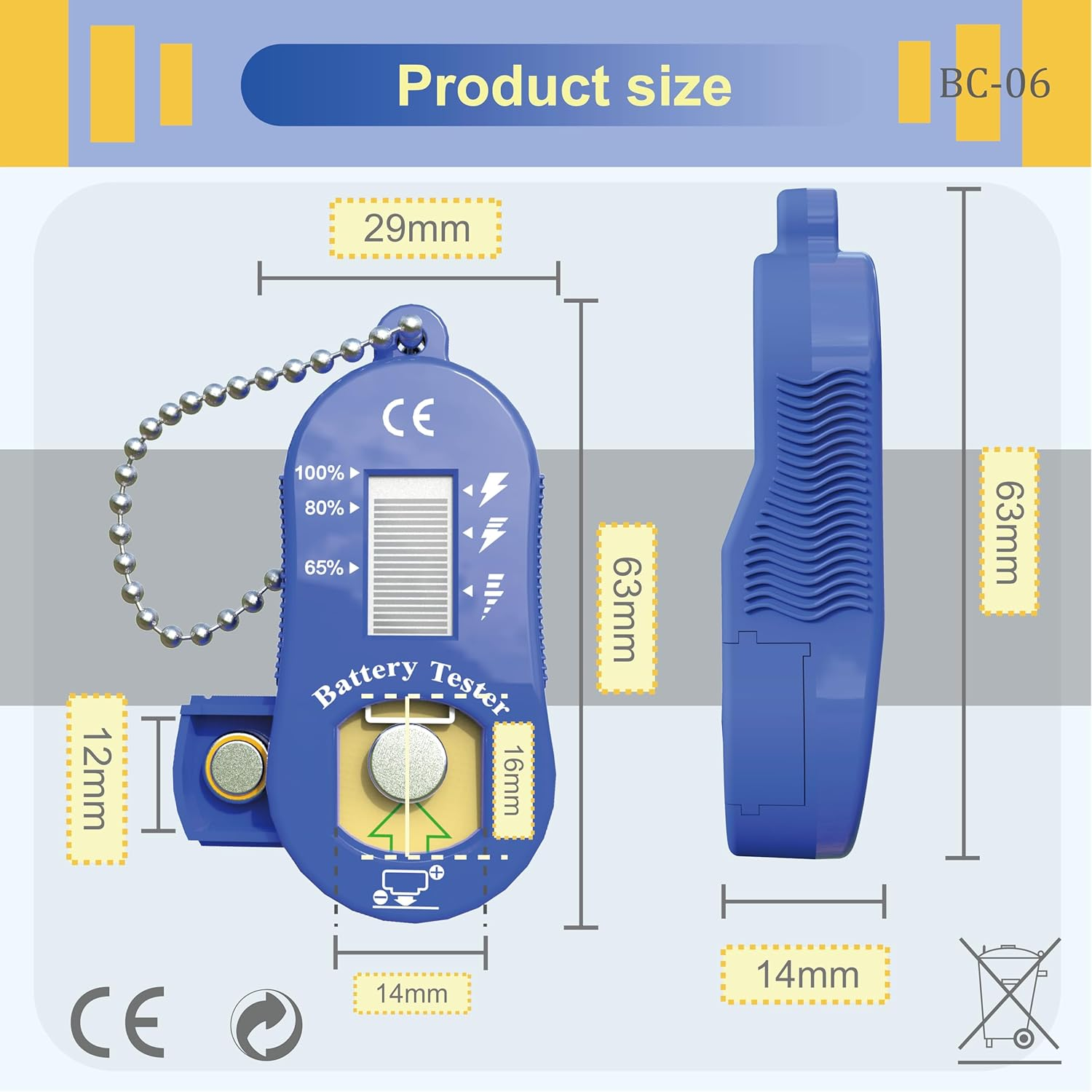 FUTURESUN Hearing Aid Battery Tester & Holder &ndash; Portable LCD Display, Fits Sizes 675, 312, 13, 10 &ndash; Compact Keychain Design with Storage for 2 Batteries, No Power Supply Needed image number 1