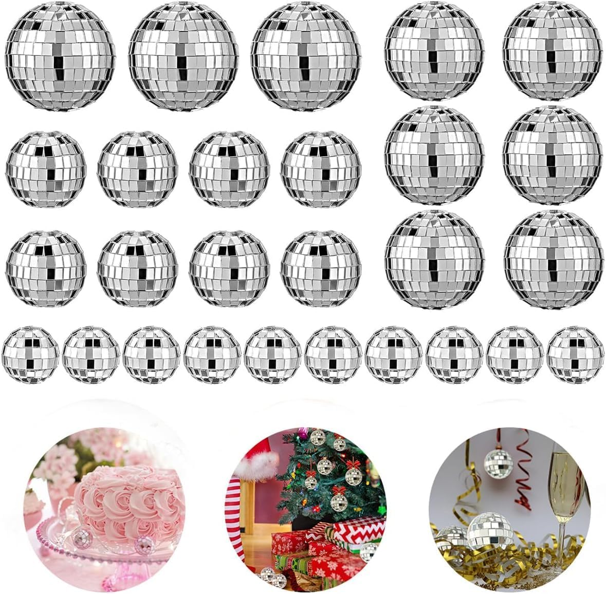 27 Pcs Mirror Disco Ball, Disco Ball, Disco Cake Topper, Disco Party Cake Topper, Disco Ball Cake Decoration, 70'S Disco Cake Decoration, Disco Ball Toppers Saturday Night Party Supplies (27 Pcs) image number 6
