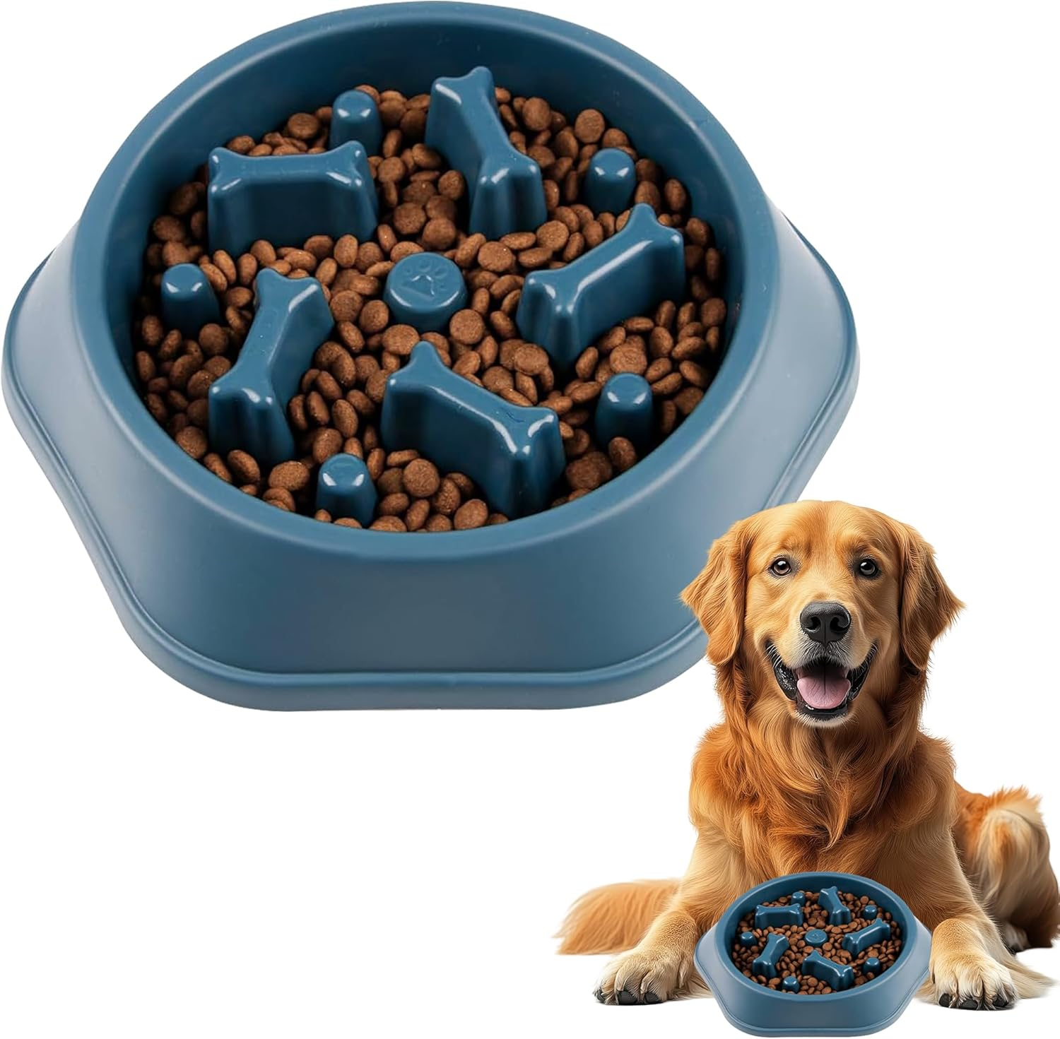 Slow Feeder Dog Bowl for Small, Medium & Large Dogs &ndash; Maze Design Encourages Slow Eating & Healthy Digestion &ndash; Non-Slip, Easy to Clean, Food-Grade PP Material &ndash; Blue