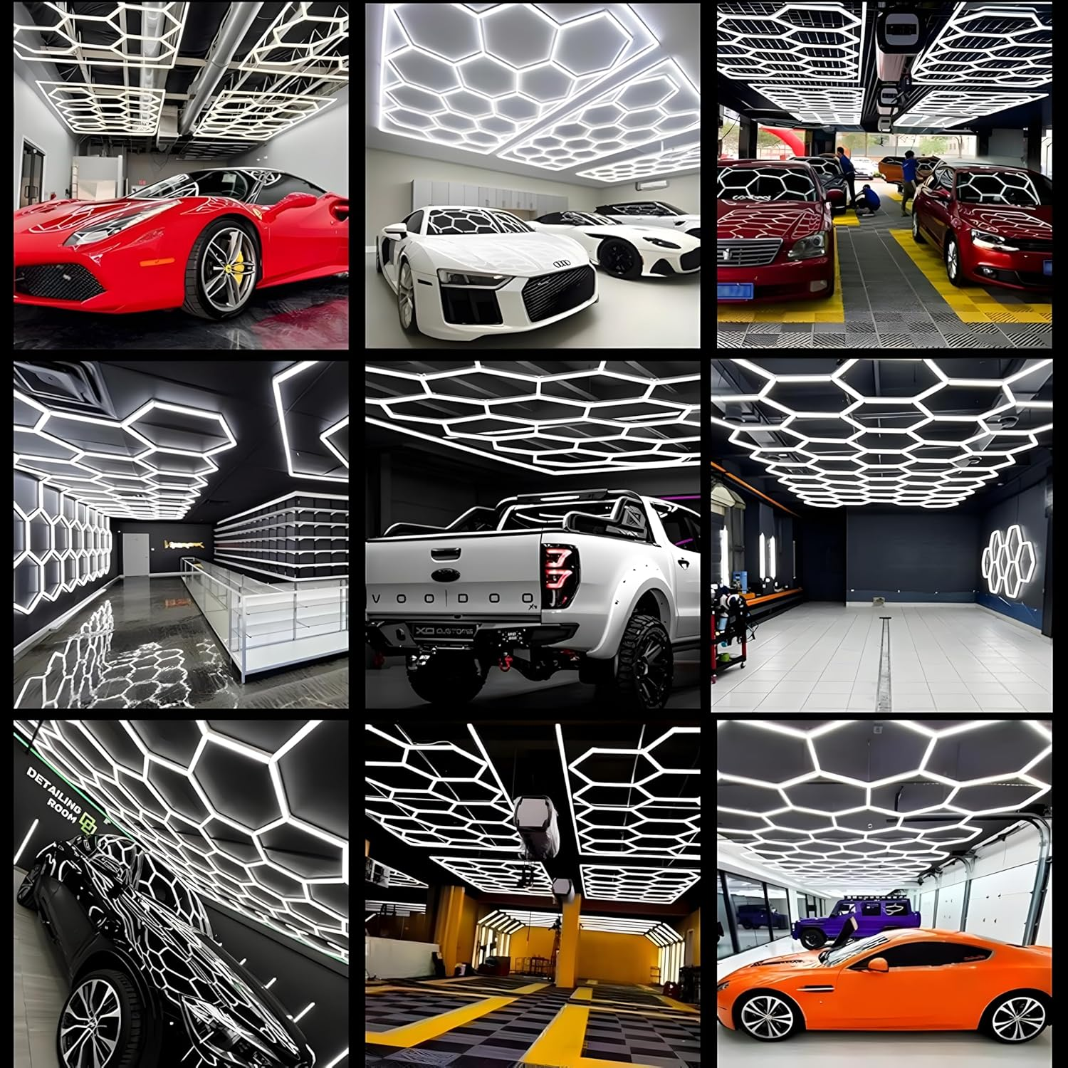Hexagon Garage Light: Higher Brightness Lumens LED Honeycomb Ceiling Light,3 Grids Systems 6500K,120W 1.65X1.6M Grid Lighting for Garages,Gym,Car Detailing Shop,Auto Beauty Shop,Shopping Malls (3-HEX)