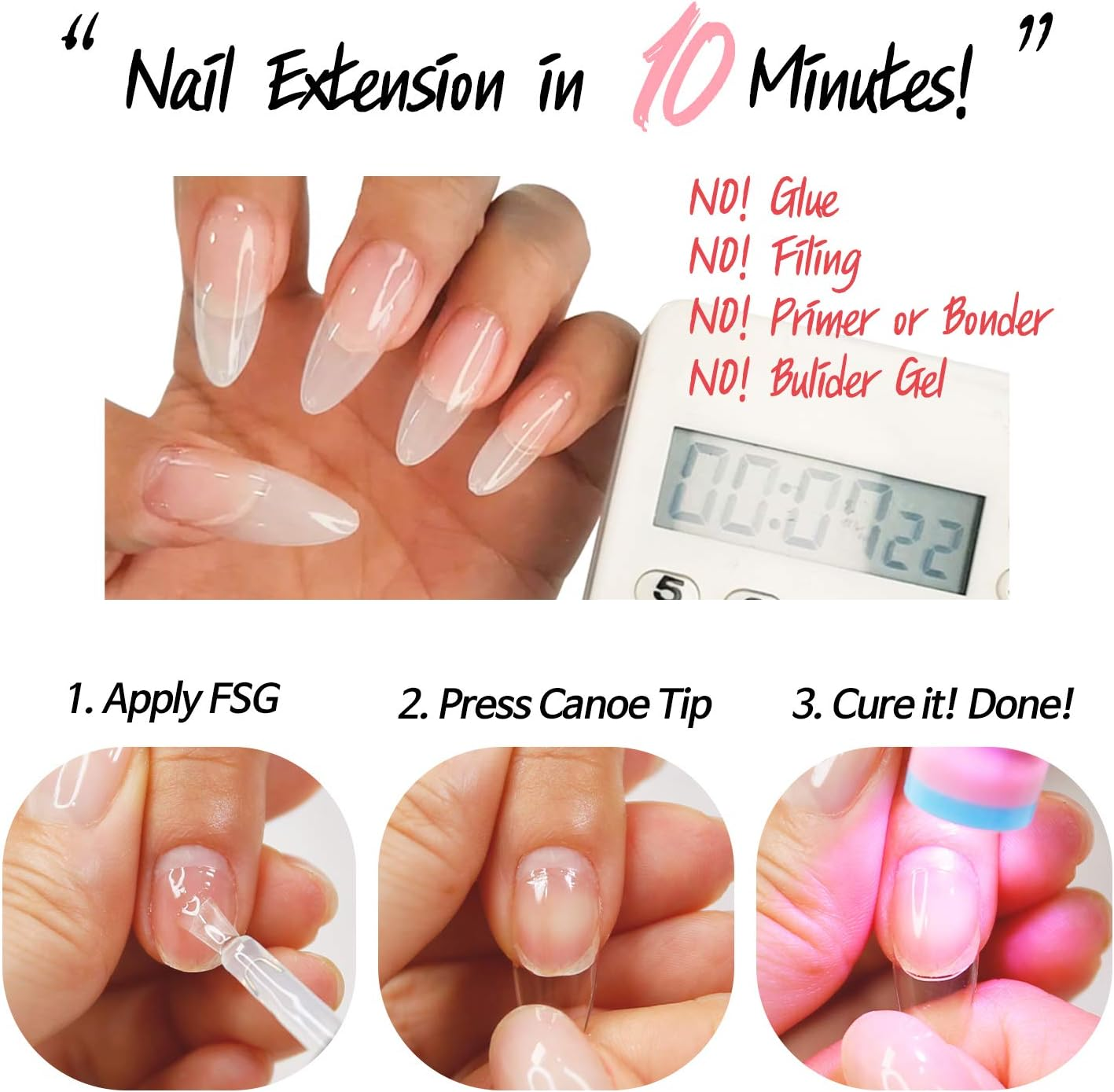 DIAMI Canoe Tips Clear 1Box (360Pcs, 12Sizes) - Long Oval Shaped Nail Tips | Clear Nail Tips for Acrylic Nails | Fake & Full Cover Nail Tips | Natural Almond C Curve Gel Nail Tips Clear & Long