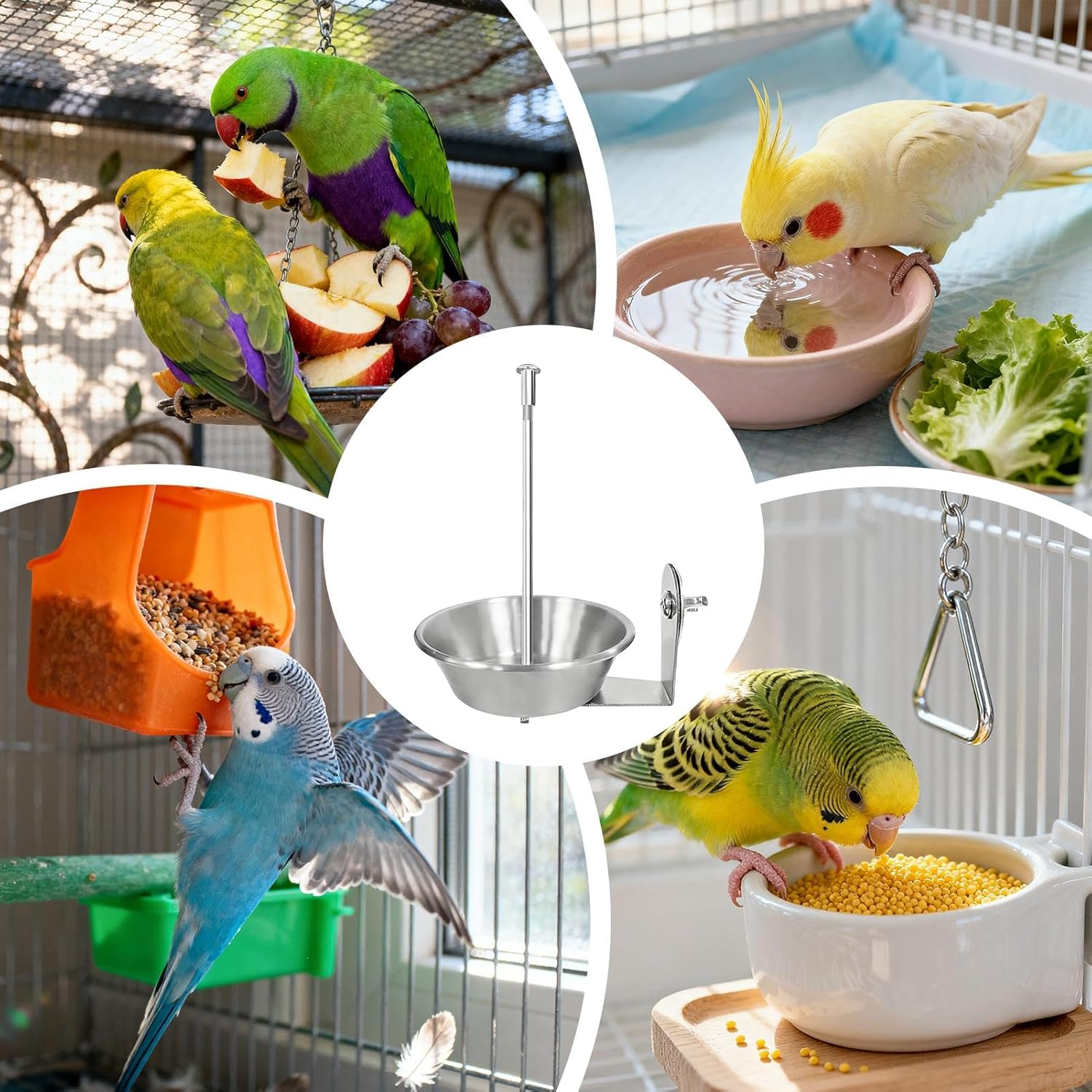Bird Feeder for Cage, No-Clutter Food Holder, Stainless Cockatiel Feeder, for Parakeet Parrot Fruit Vegetable Pet Crate Pole outside Backyard Indoor image number 3
