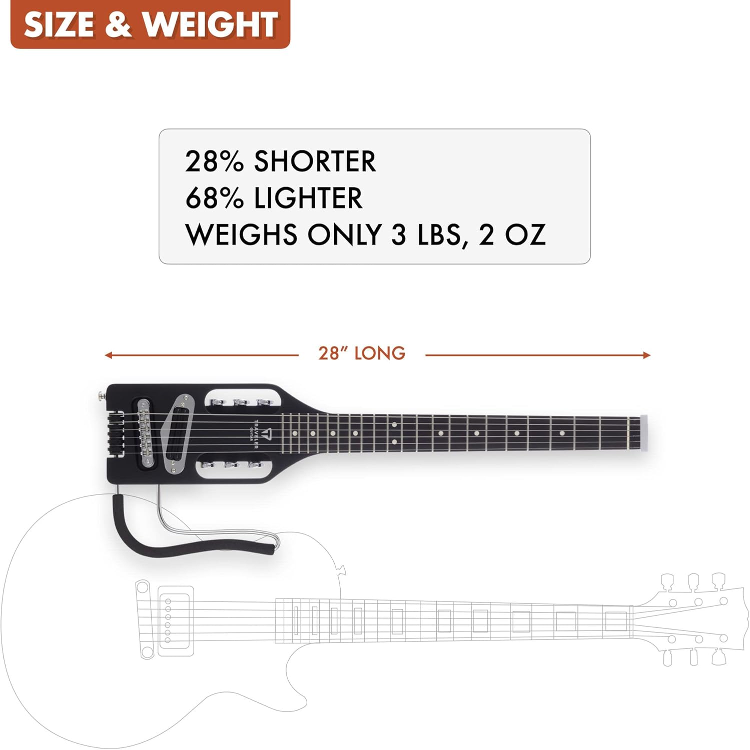 Traveler Guitar Ultra-Light 6-String Right-Handed Electric Travel Guitar, Matte Black image number 3