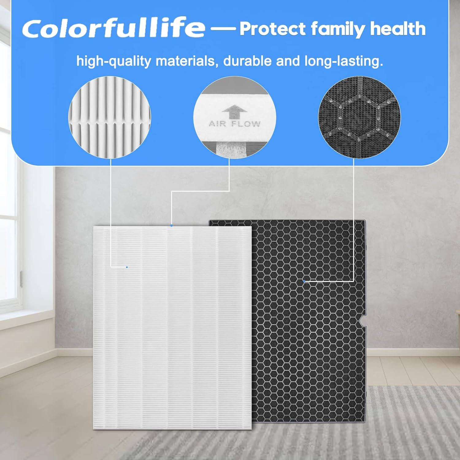 Colorfullife 116130 Replacement Filter H for Winix 5500-2 Air Purifier - 2 Pack HEPA Filters and Activated Carbon Filter Combo Pack image number 6