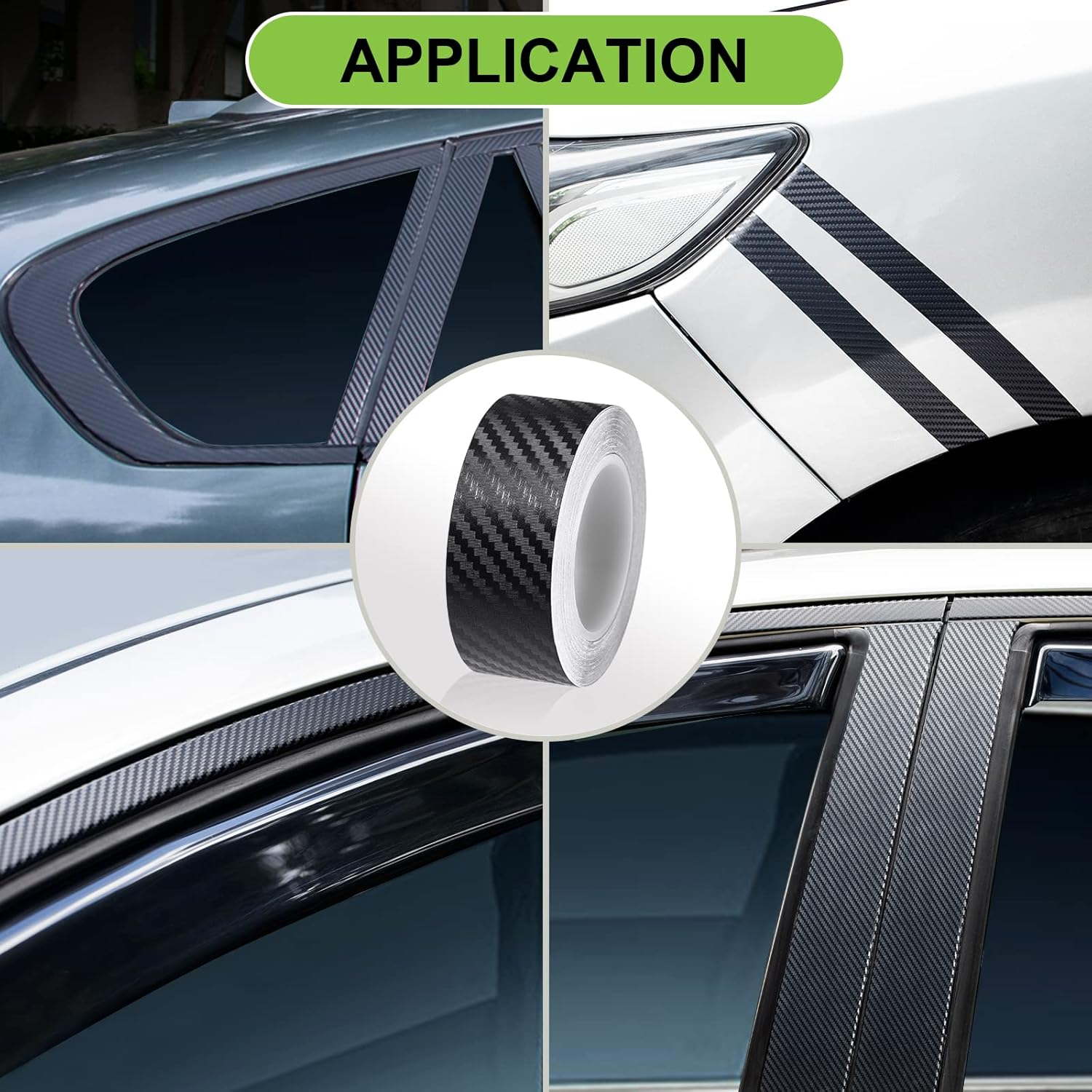 Spurtar Carbon Fiber Wrap, 1 Inch X 20 Ft Air Release Black Vinyl Wrap for Cars Chrome Delete 3D Carbon Fiber Tape Blackout Exterior Decor Tape for Vehicles DIY Free Tool 2.5 X 600Cm