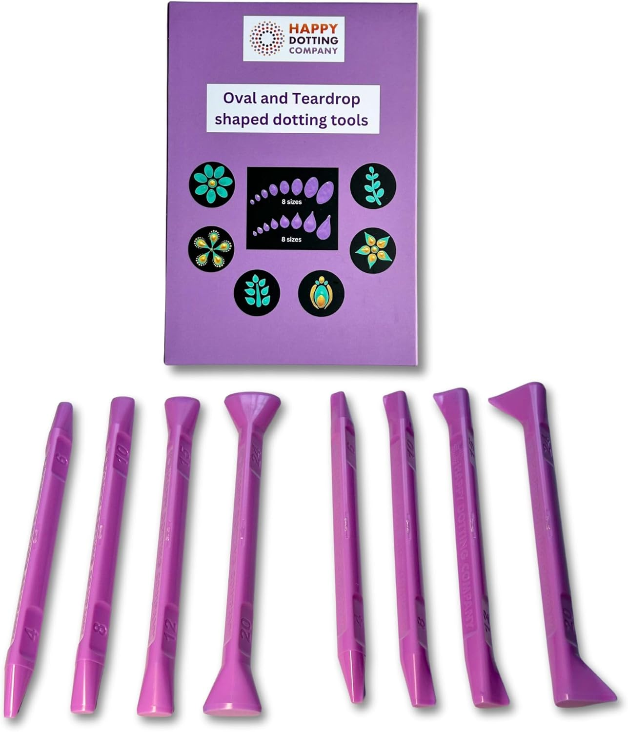 Oval Dotting Tools - Teardrop Dotting Tools - Happy Dotting Company - 8 Double-Ended Set for Dot Mandala Painting - Oval Shaped Tools - Teardrop Shaped Tools - Dot Painting image number 5