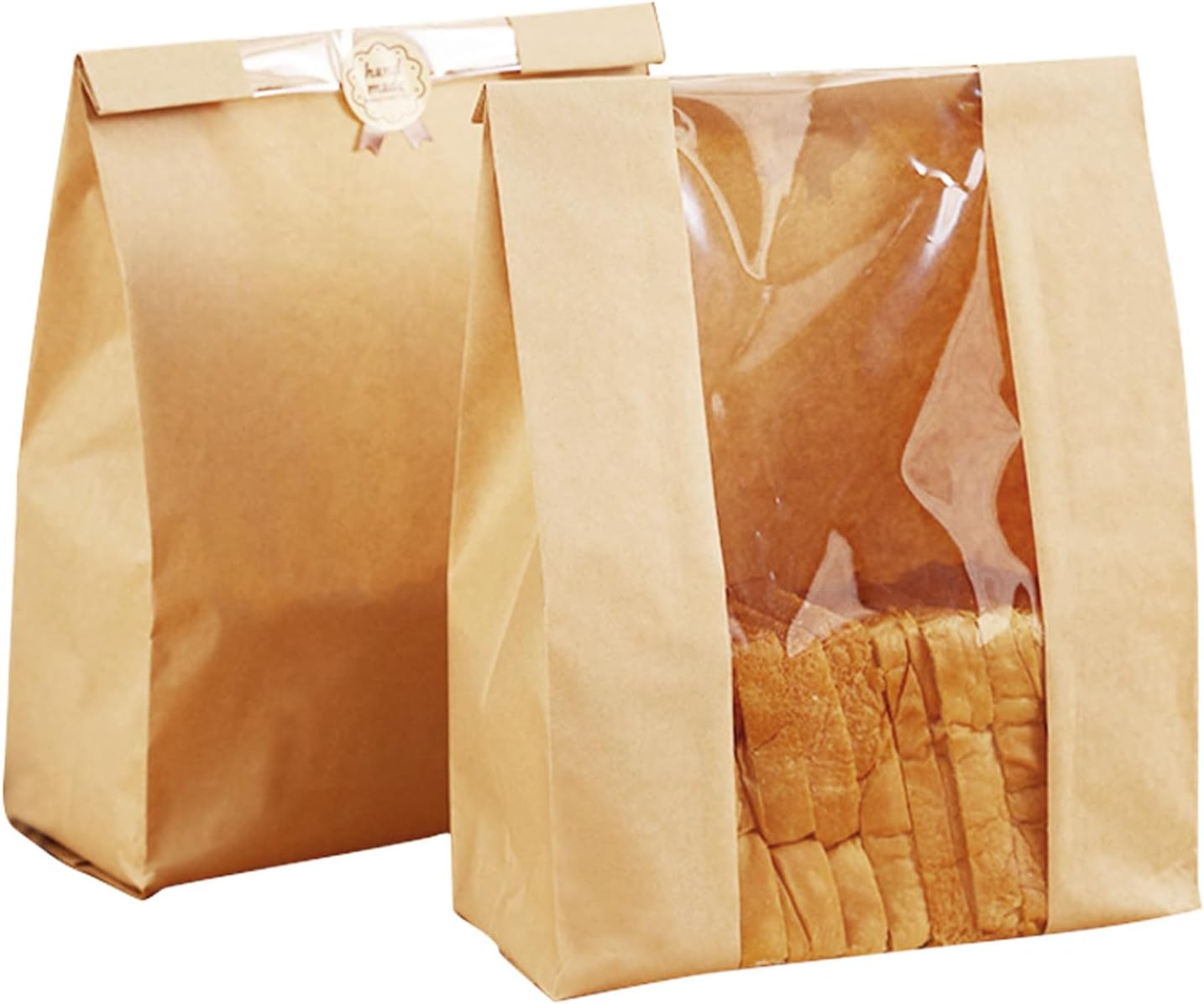 50 Pack Large Paper Bread Bags with Window for Homemade Sourdough Loaves - Bread Bags for Homemade Bread Storage and Gift Giving with Label Seal Stickers image number 3