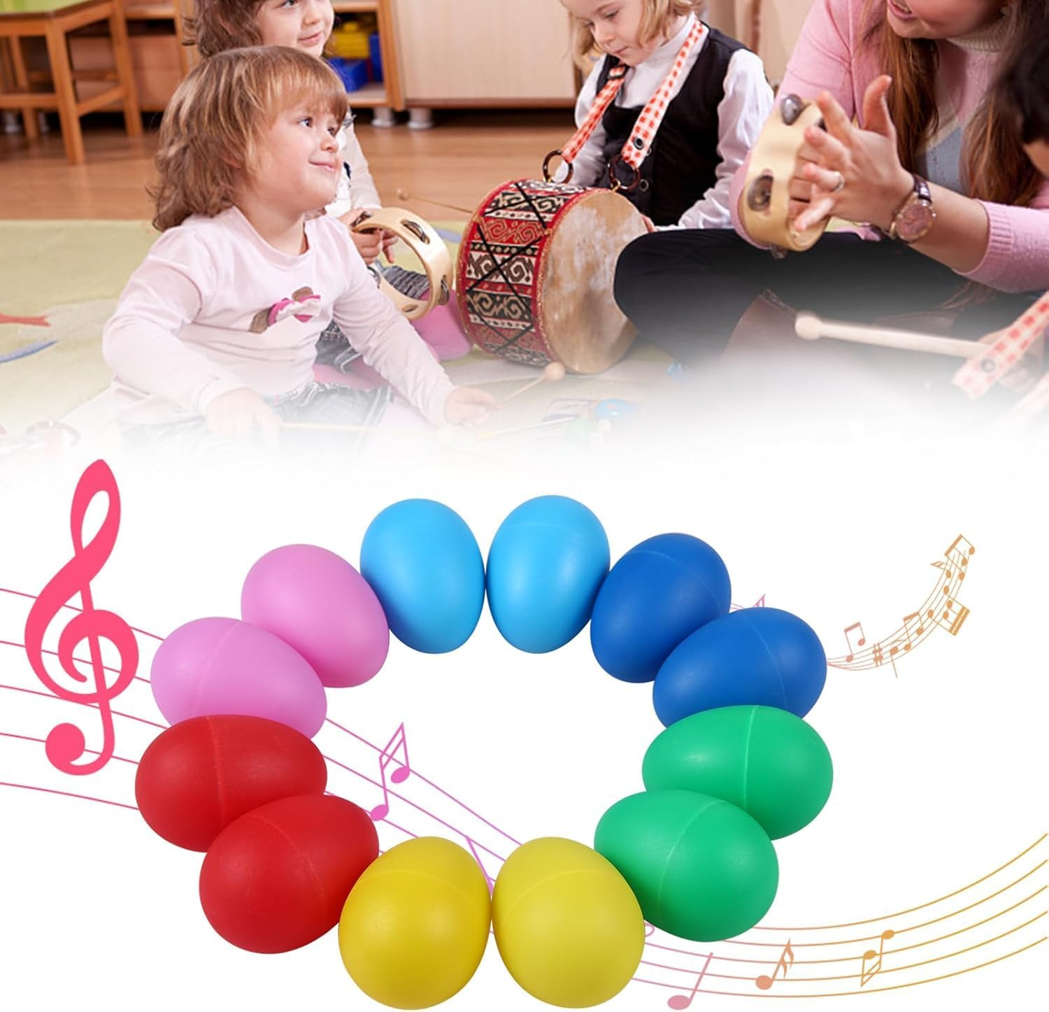 12 Pieces Egg Shakers Musical Instruments Percussion Egg for Plastic Easter Egg Shaker for Learning DIY Painting, Classroom Music, Rhythm, 6 Colors image number 2
