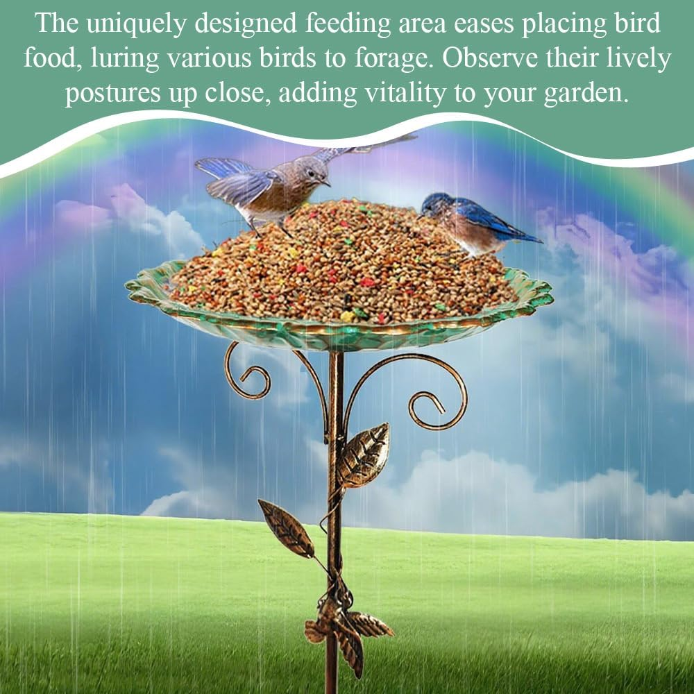 Outdoor Garden Bird Bath,Bird Feeding Basin,Standing Garden Decoration,Metal Avian Feeder Bowl,Detachable Birdie Feeder for Yard Lawn Decor image number 4