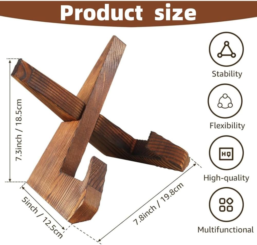 2Pcs 6.5Inch Handmade Wooden Cookbook Holder, Plate Display Stand, Wooden Picture Frame Stand, Modern and Traditional Kitchen Stand for Book, Craft Objects, House, Table Top Decorative Easels Display image number 5