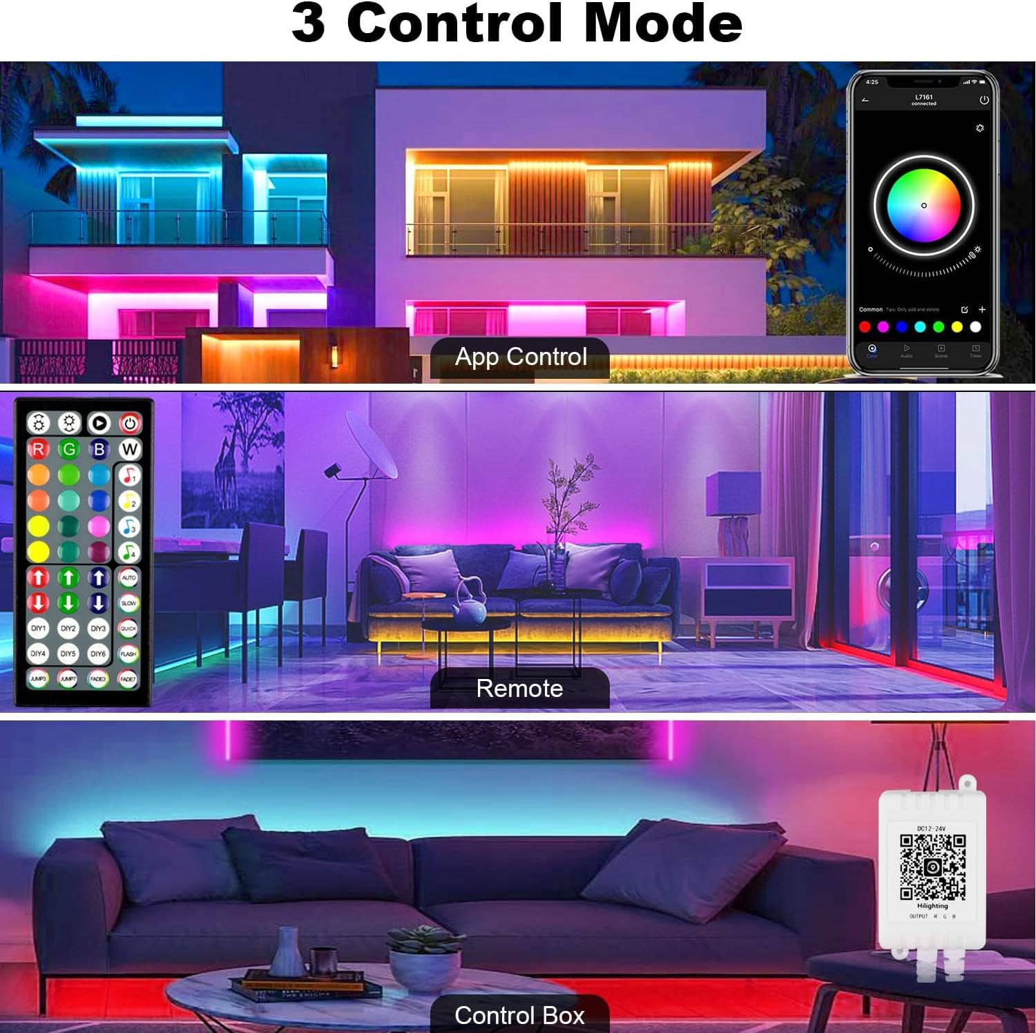 100Ft LED Lights Room Decor, KIKO 30M Led Lights Strip for Bedroom Smart Color Changing 3535 RGB Light Strips with Bluetooth Controller Sync to Music Apply for TV, Bedroom, Party and Home Decoration image number 5
