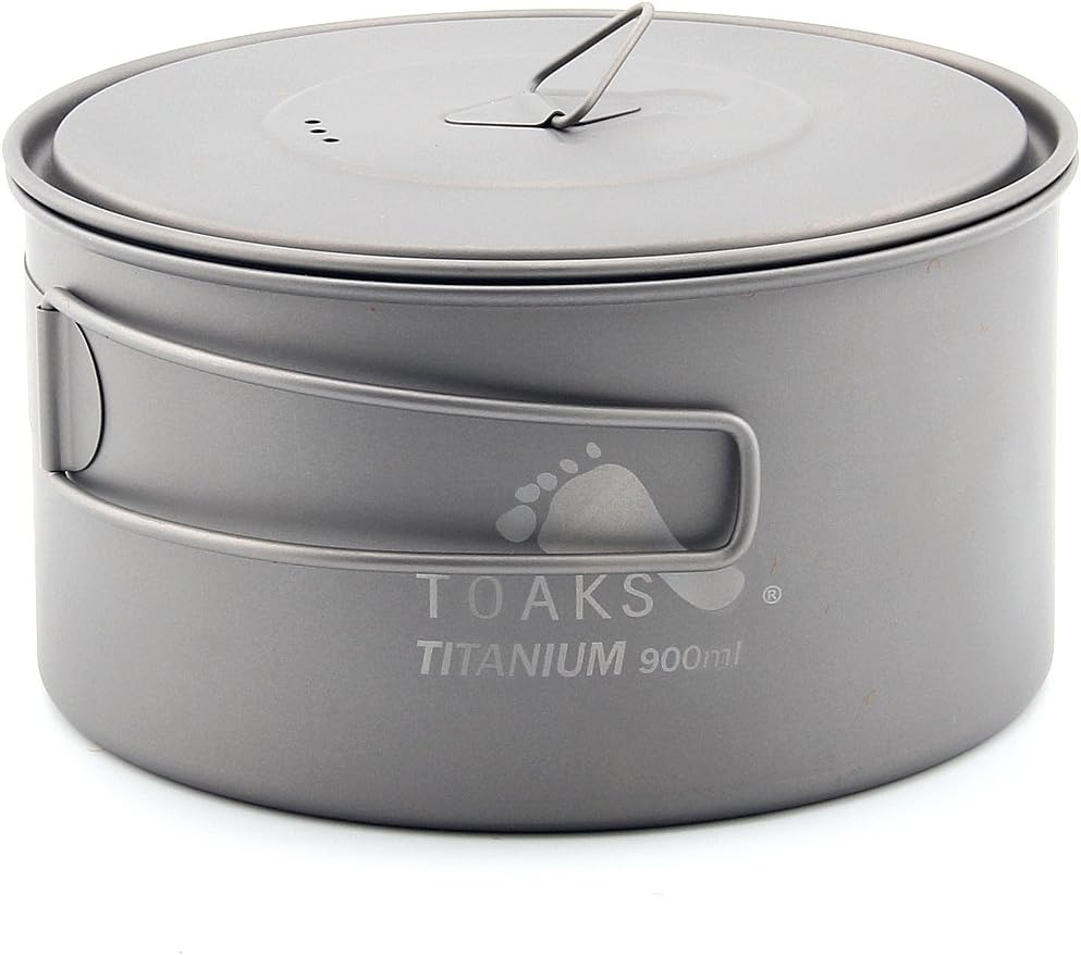 TOAKS Ultralight Titanium Camping Pot, 900Ml, Silver, Uncoated, Folding Handle, Includes Lid & Mesh Storage Sack image number 5