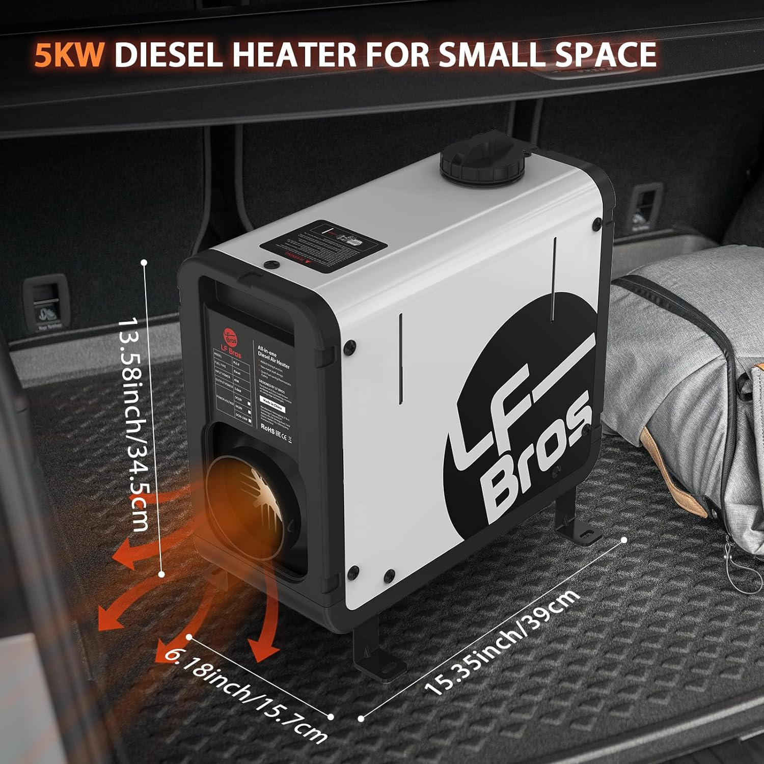 LF Bros 220V/12/24V 5KW Diesel Heater, All-In-One Air Diesel Parking Space Heater with Stylish Design for Small Space, Come with Remote Control and LCD Screen, Suitable for Home Shop Garage Camper image number 6