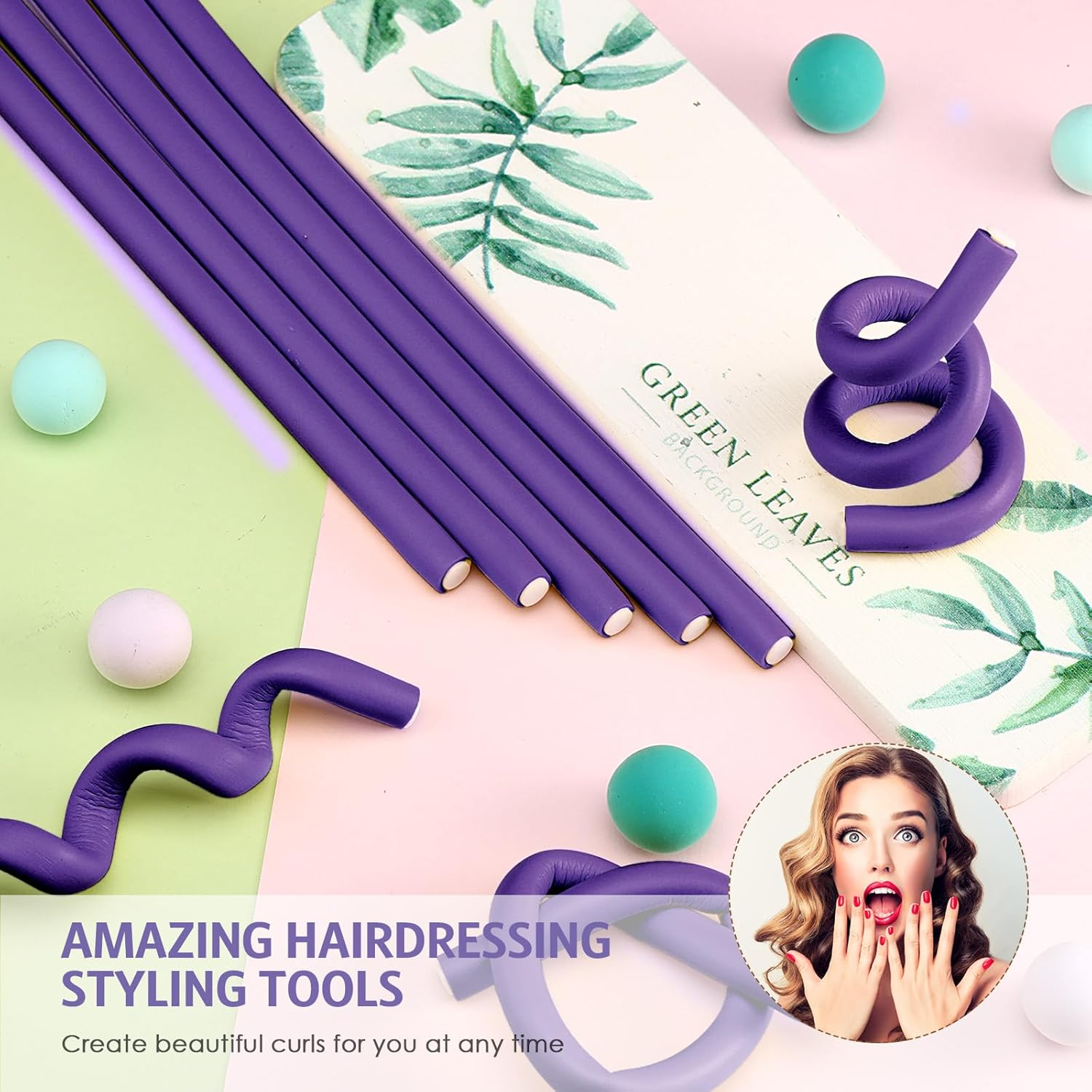 Syhood 30 Pieces Flexible Curling Rods Twist Foam Hair Rollers Soft Foam No Heat Hair Rods Rollers and 1 Steel Pintail Comb Rat Tail Comb for Women Long Short Hair(9.45 X 0.3 Inch,Purple)