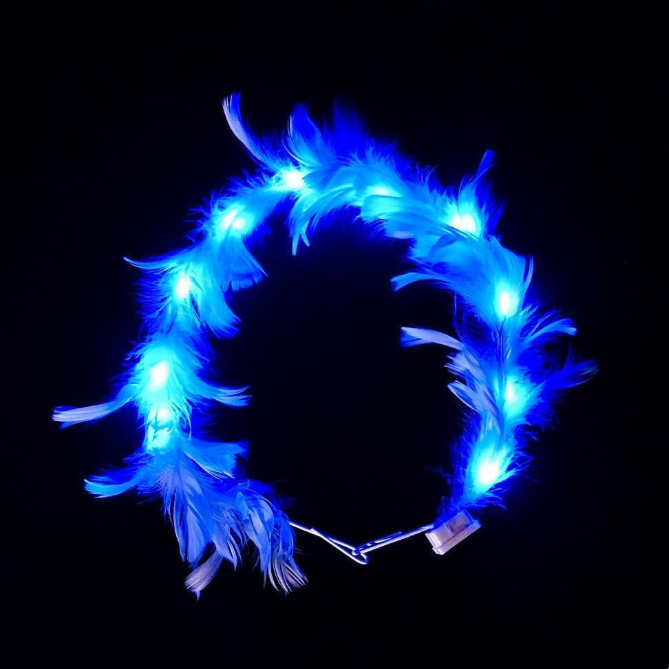 LEEMASING LED Feather Wreath Crown Headband Light-Up Angel Halo Headband for Wedding Christmas Halloween Valentine'S Day (Blue) - Colorful image number 4